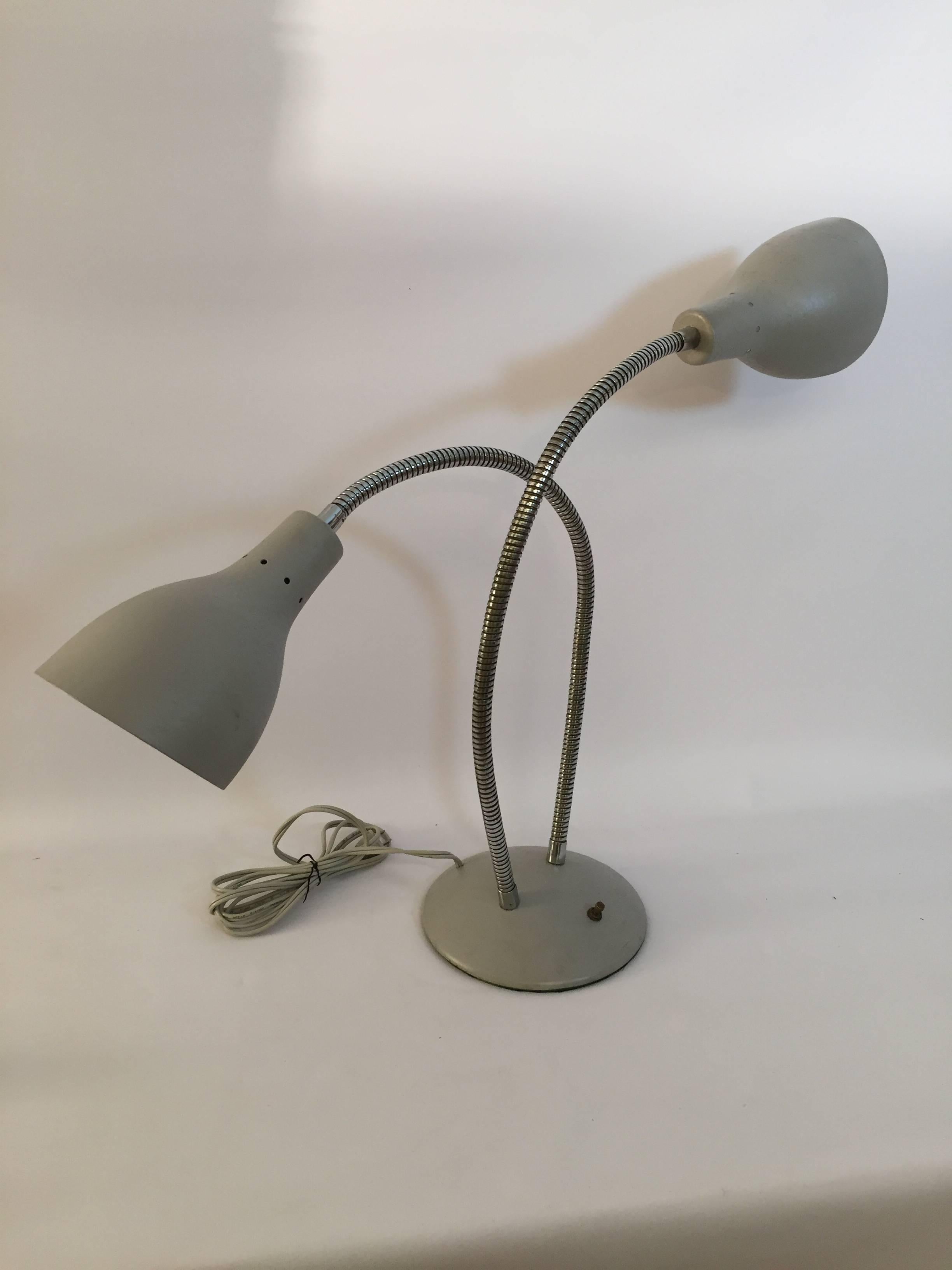  Double Goose Neck Table Lamp in the Manner of Kurt Versen For Sale 1