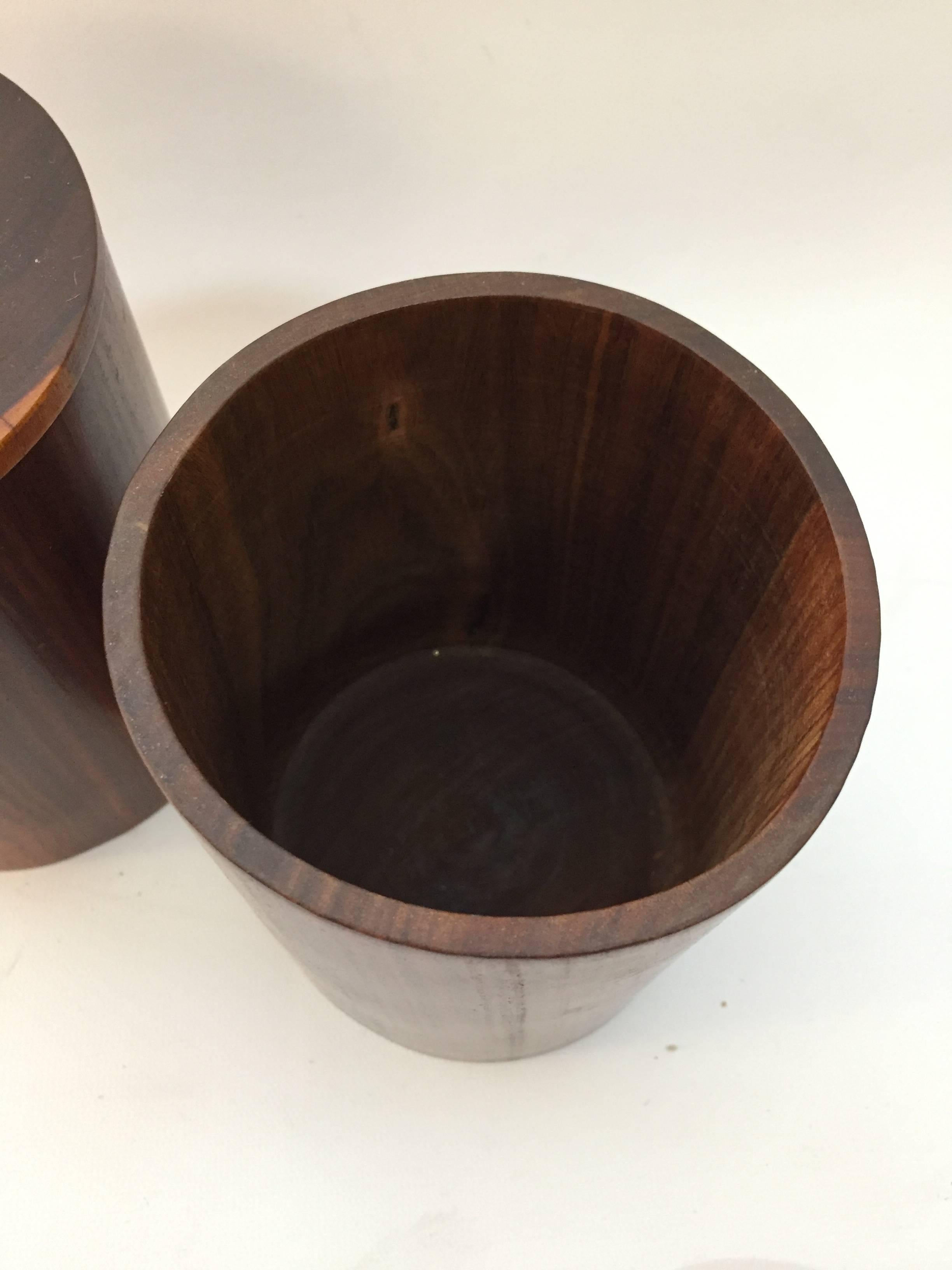 Mid-Century Modern Pair of Exotic Cocobolo Turned Wood Canisters