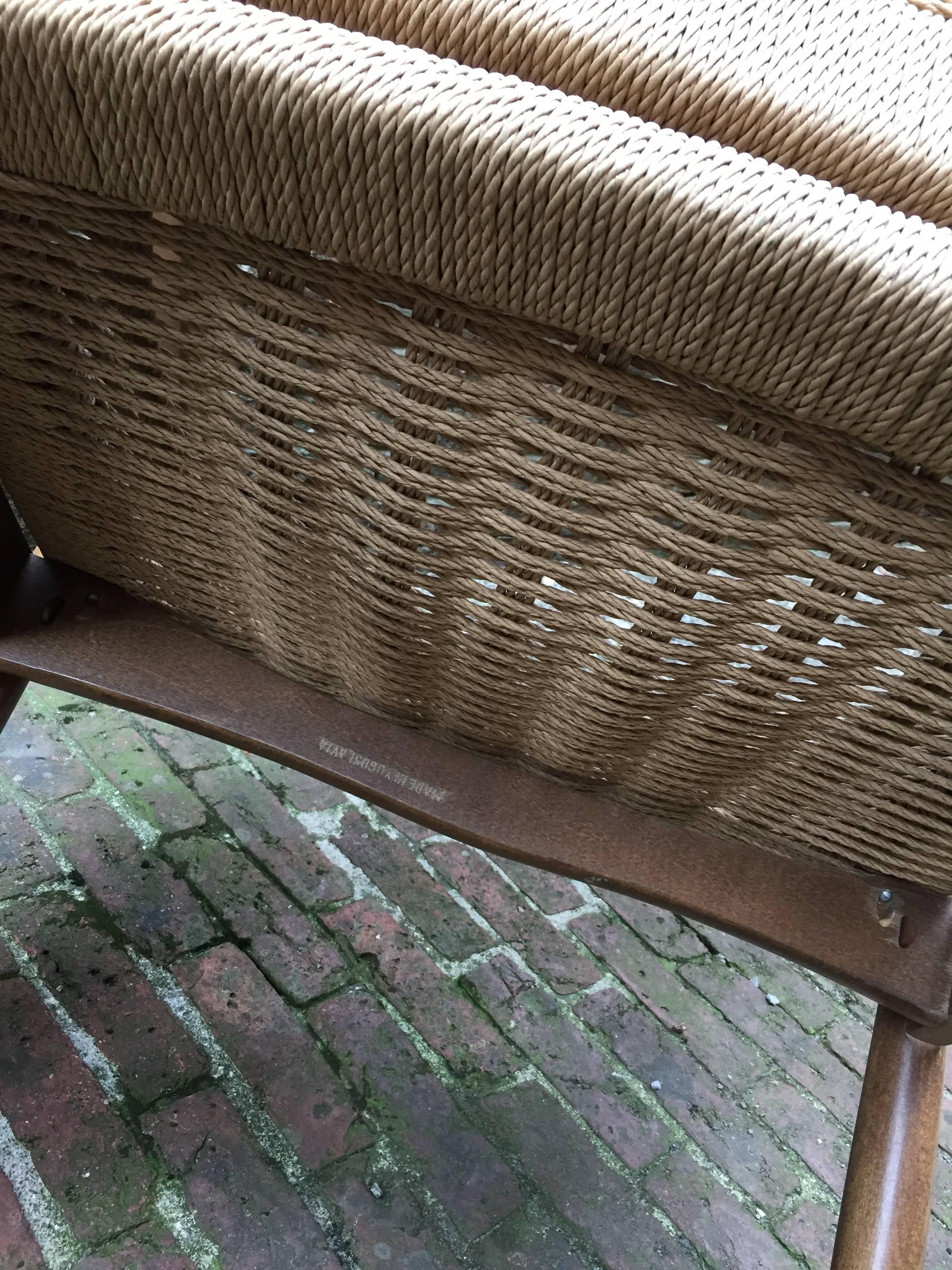 Mid-Century Modern 1960s Modern Rope and Wood Rocking Chair