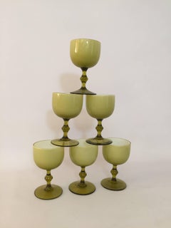 Six Carlo Moretti Cased Glass Stemware Wine Goblets