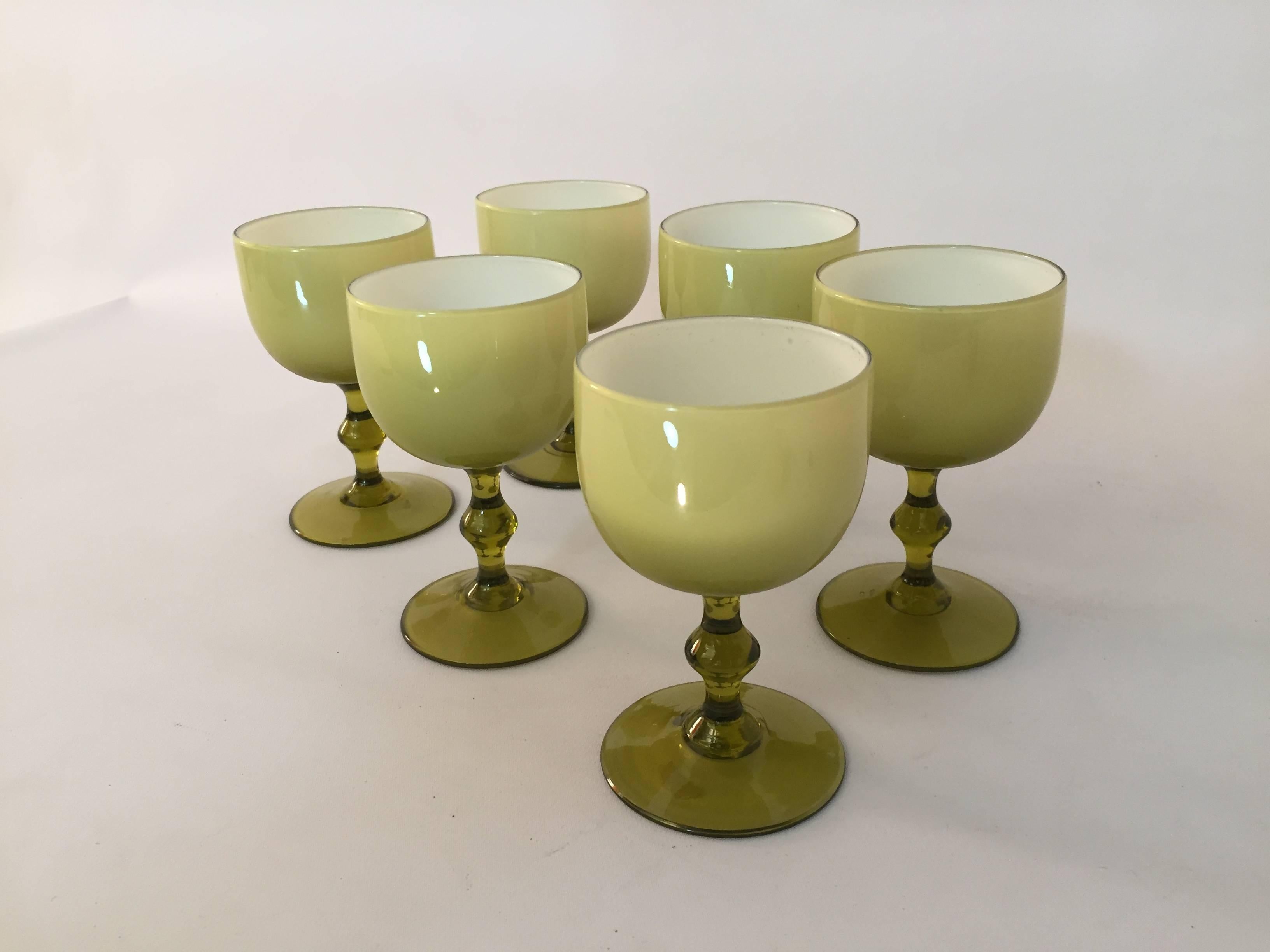 Six Carlo Moretti Cased Glass Stemware Wine Goblets In Excellent Condition In Garnerville, NY