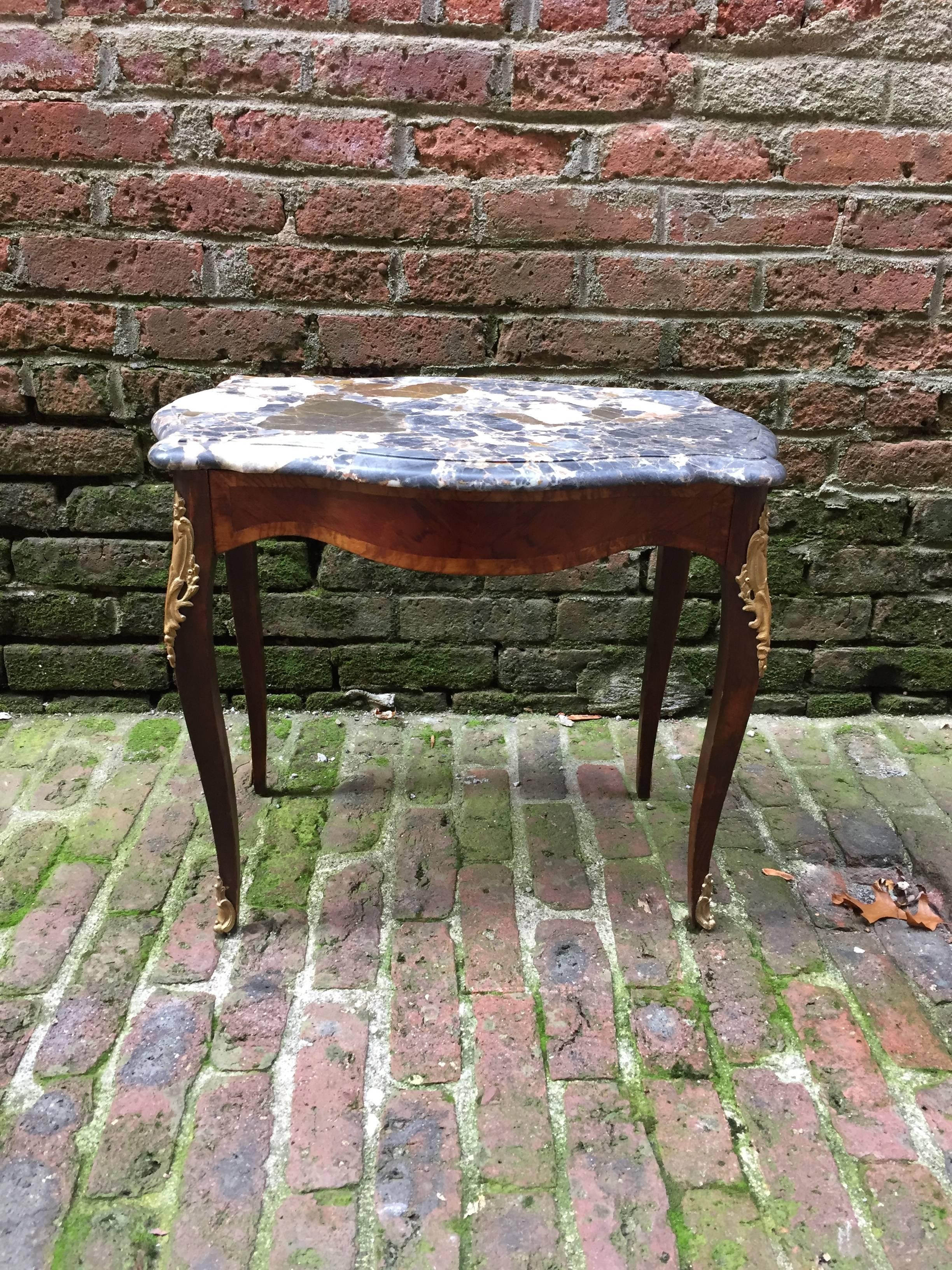 French Louis XV Style Turtle Top Breche Marble and Ormolu Stand