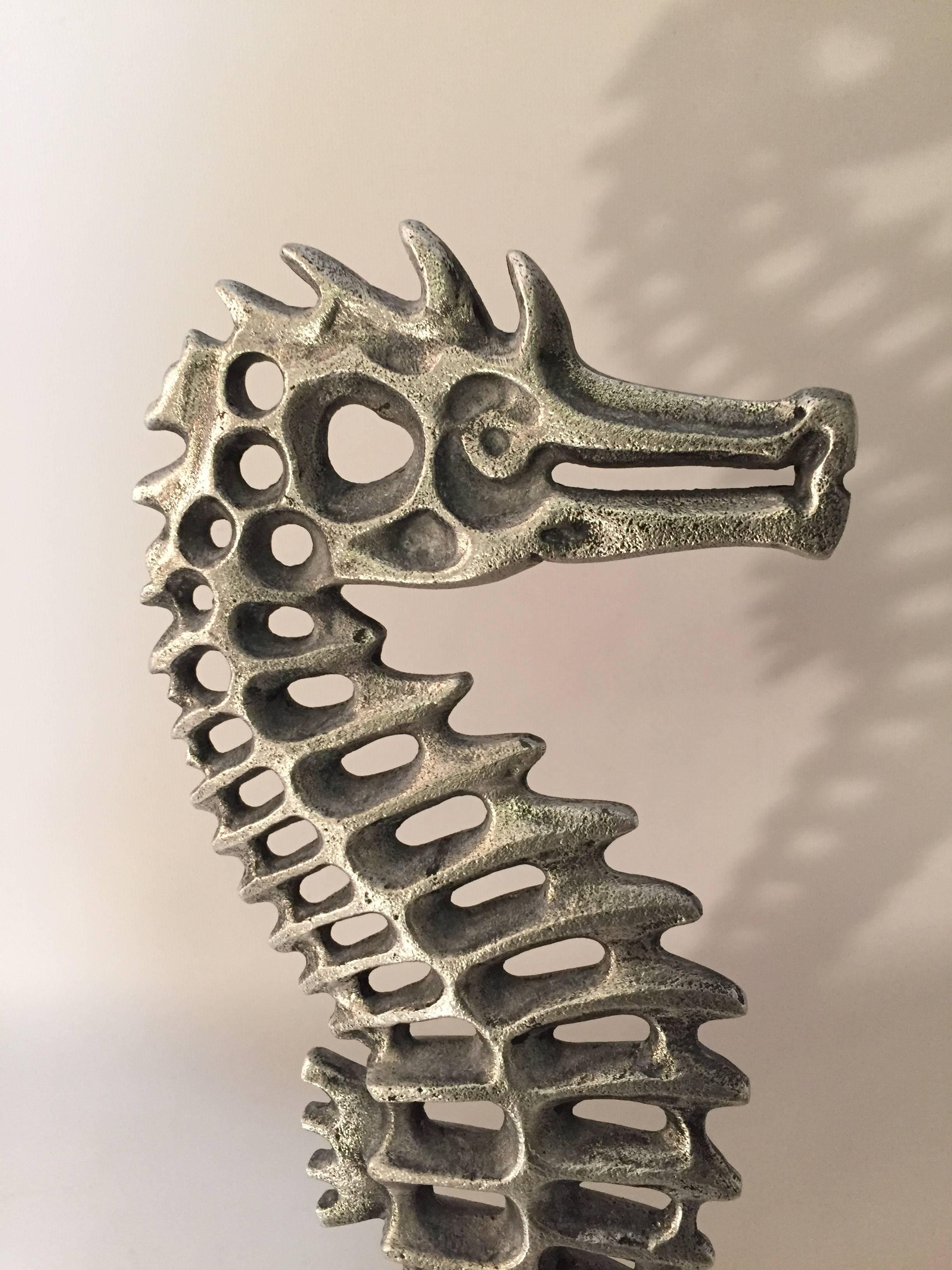 Mid-Century Modern 1970s Cast Aluminum Seahorse in the Manner of Don Drumm