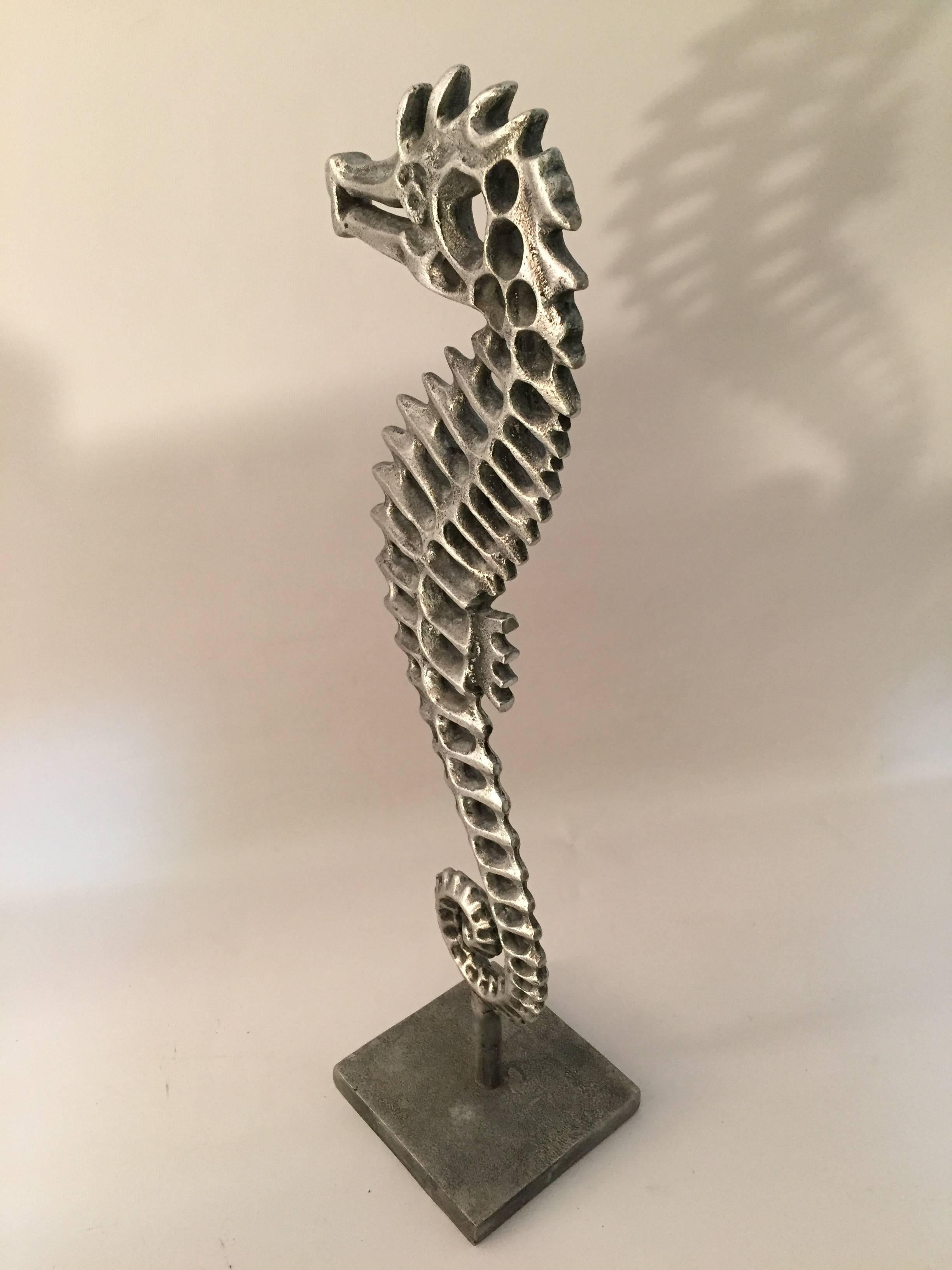 Unknown 1970s Cast Aluminum Seahorse in the Manner of Don Drumm
