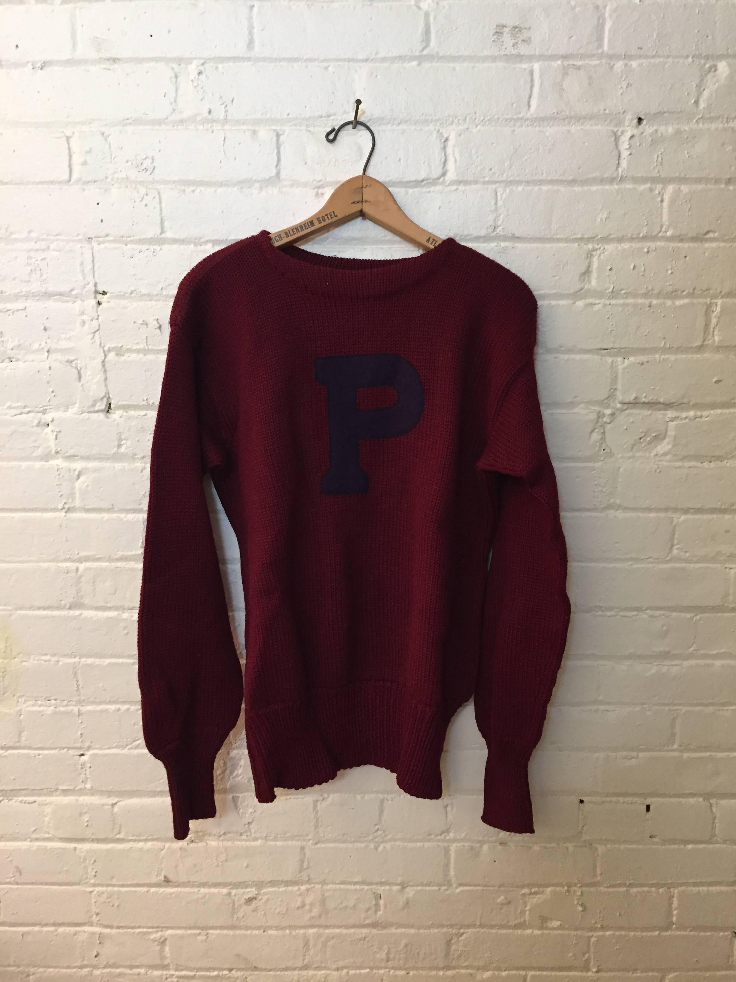 Woven 1950s University of Pennsylvania Ivy League Wool Letterman's Sweater