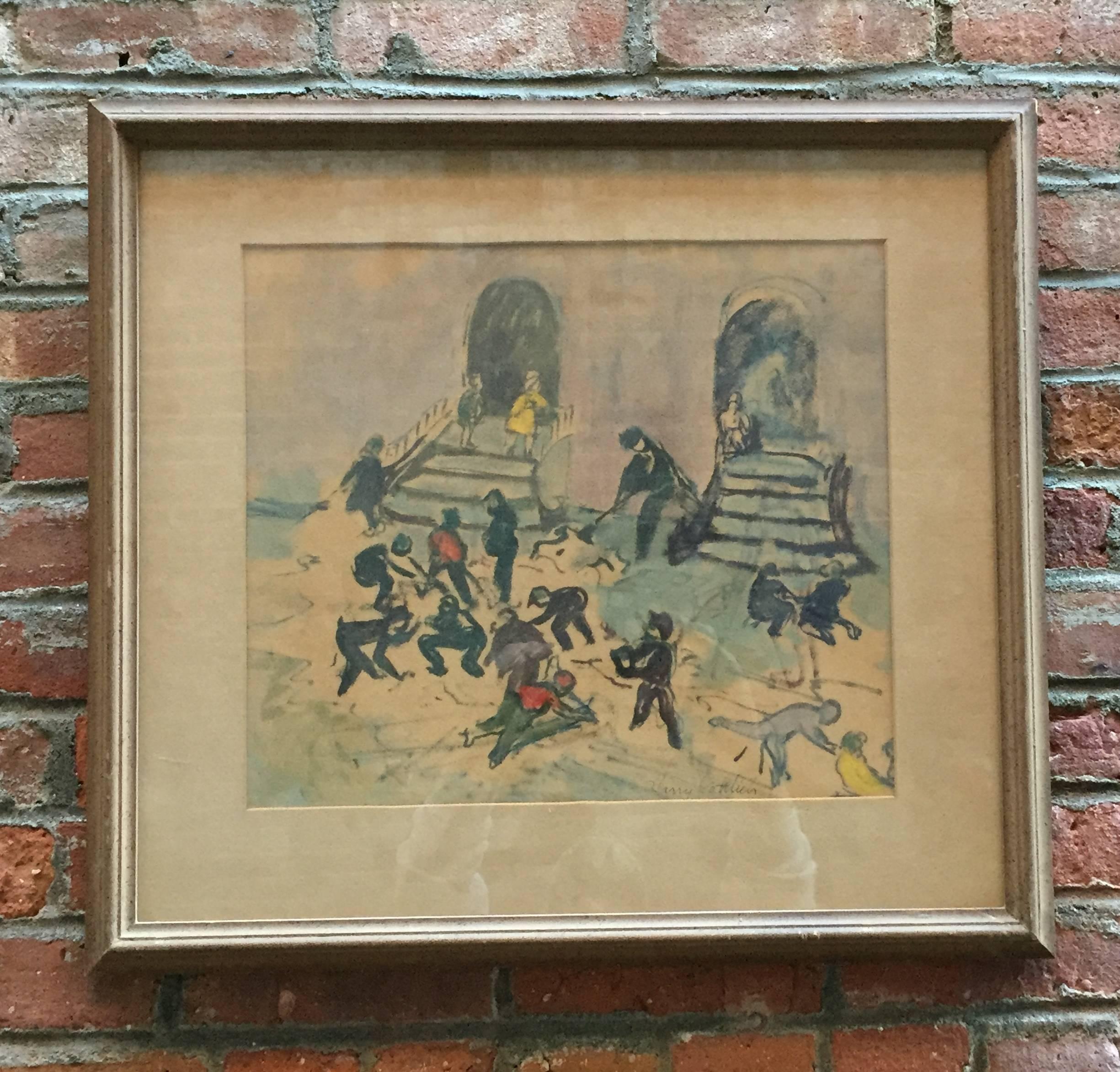Signed Harry Gottlieb gouache and pastel on paper. Signed lower right framed and matted. Circa 1930-40. The piece has never been viewed out of the frame, but looks to be in very good original condition; no rips, tears, foxing, paint loss or