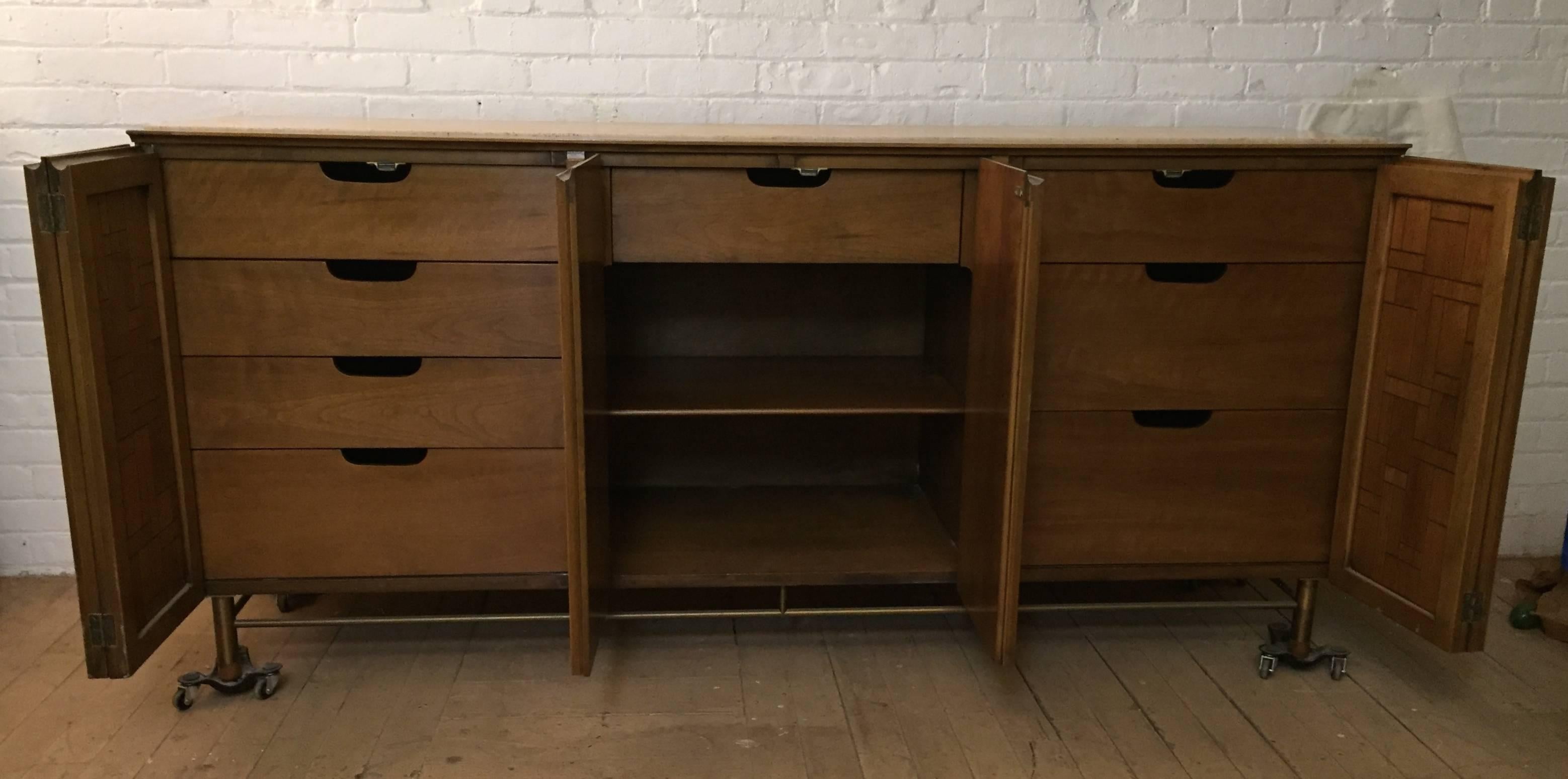 Mid-Century Modern Bert England for Johnson Furniture Travertine Sideboard