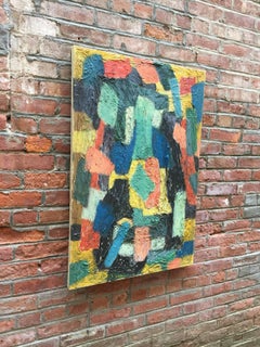 Jacob Semiatin 1958 Abstrakt-expressionistisches Patchwork-Gemälde