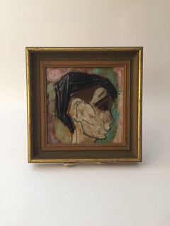 1950s Young Man Profile Portrait Tile in the Manner of Harris Strong