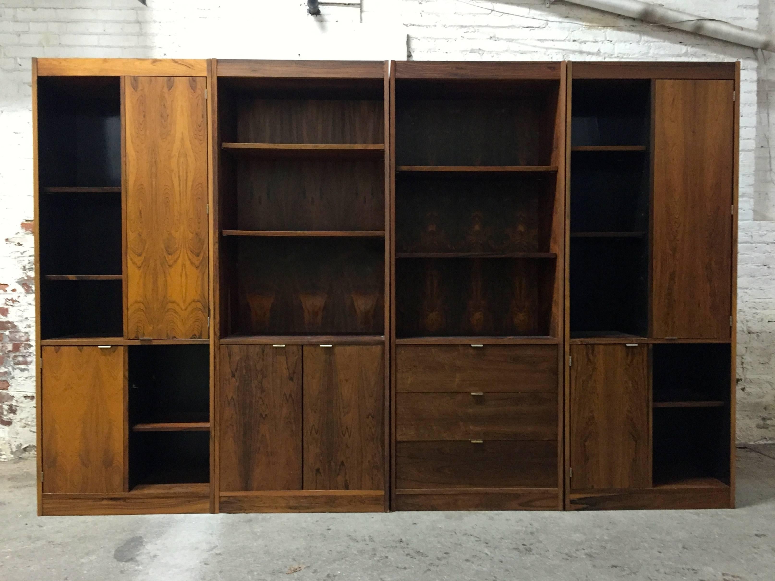 Wood Four 1970s Danish Rosewood Bookcase Cabinets