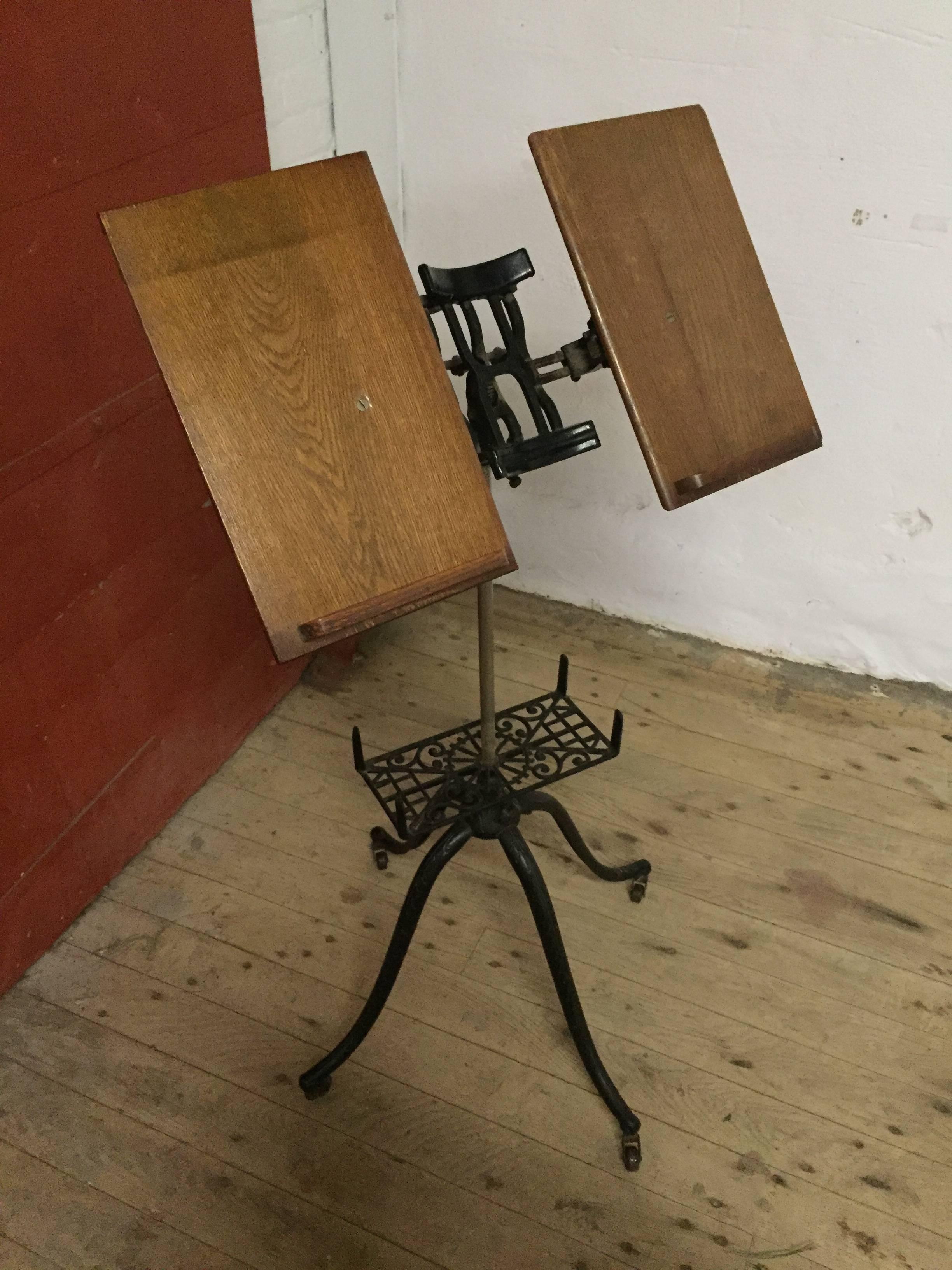 Early Iron and Oak Adjustable Book Stand 1