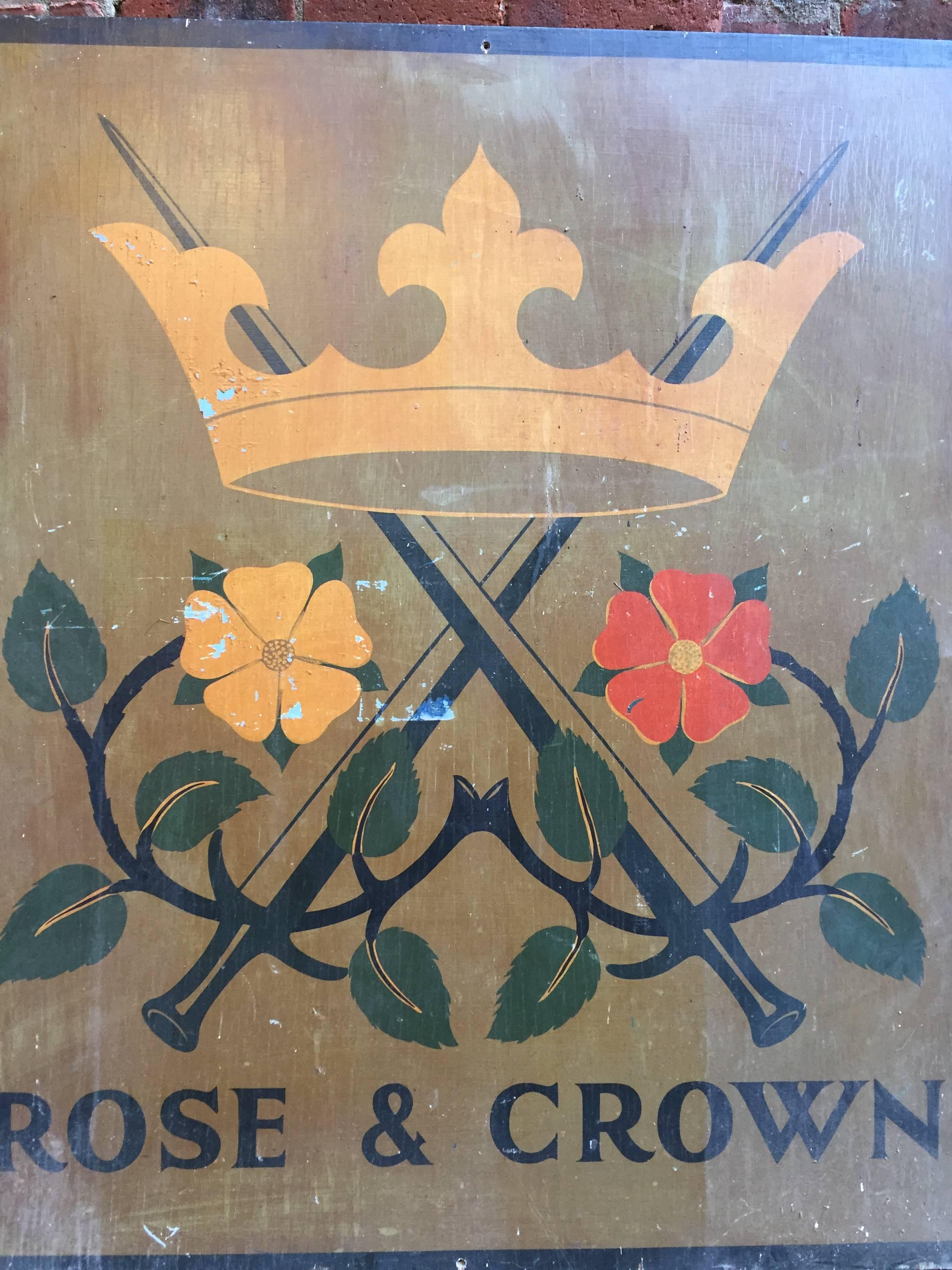 Mid-20th Century Rose & Crown/Spotted Dog Hand Painted English Pub Sign