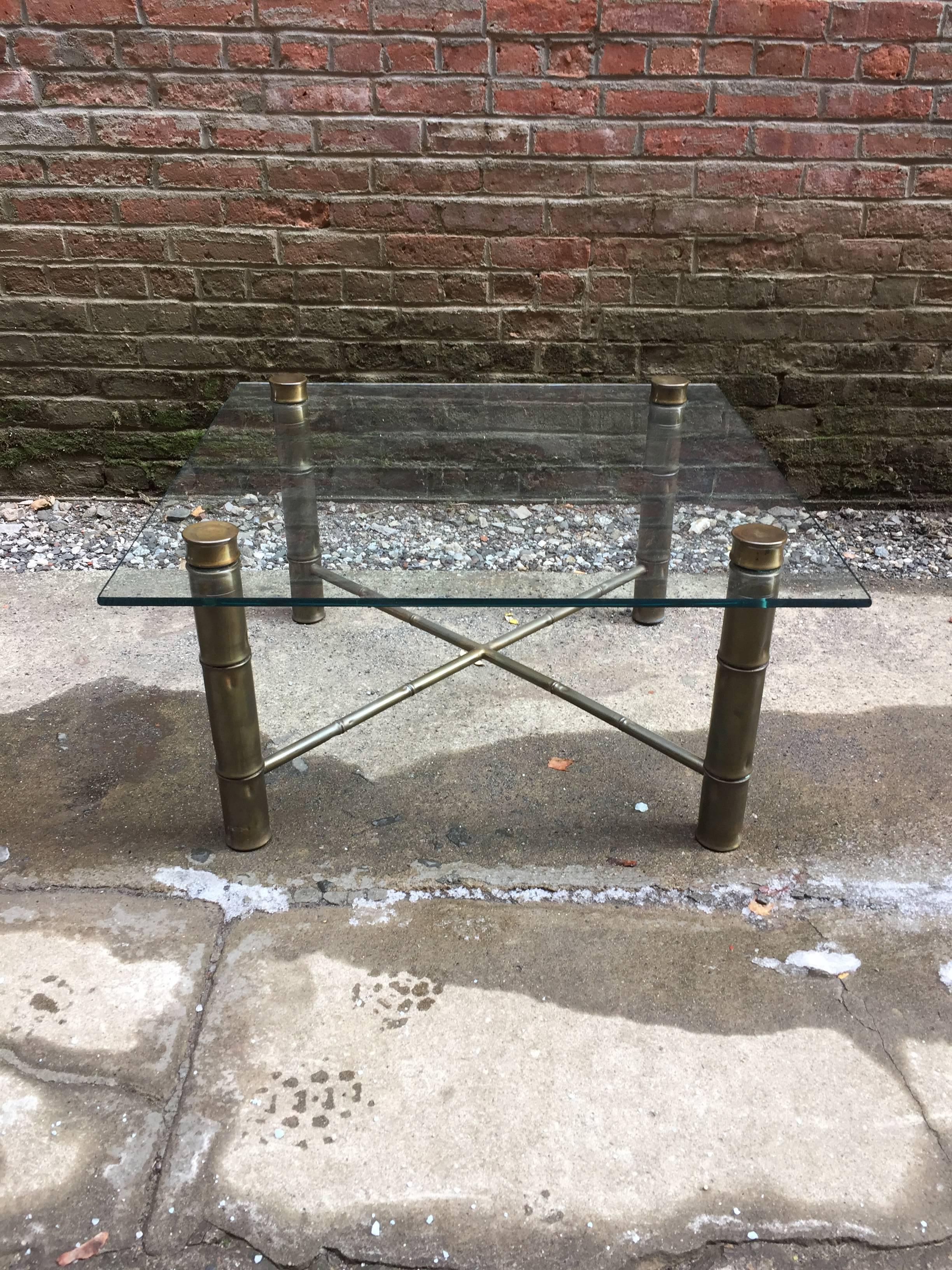 American Faux Brass Bamboo and Glass Coffee Table