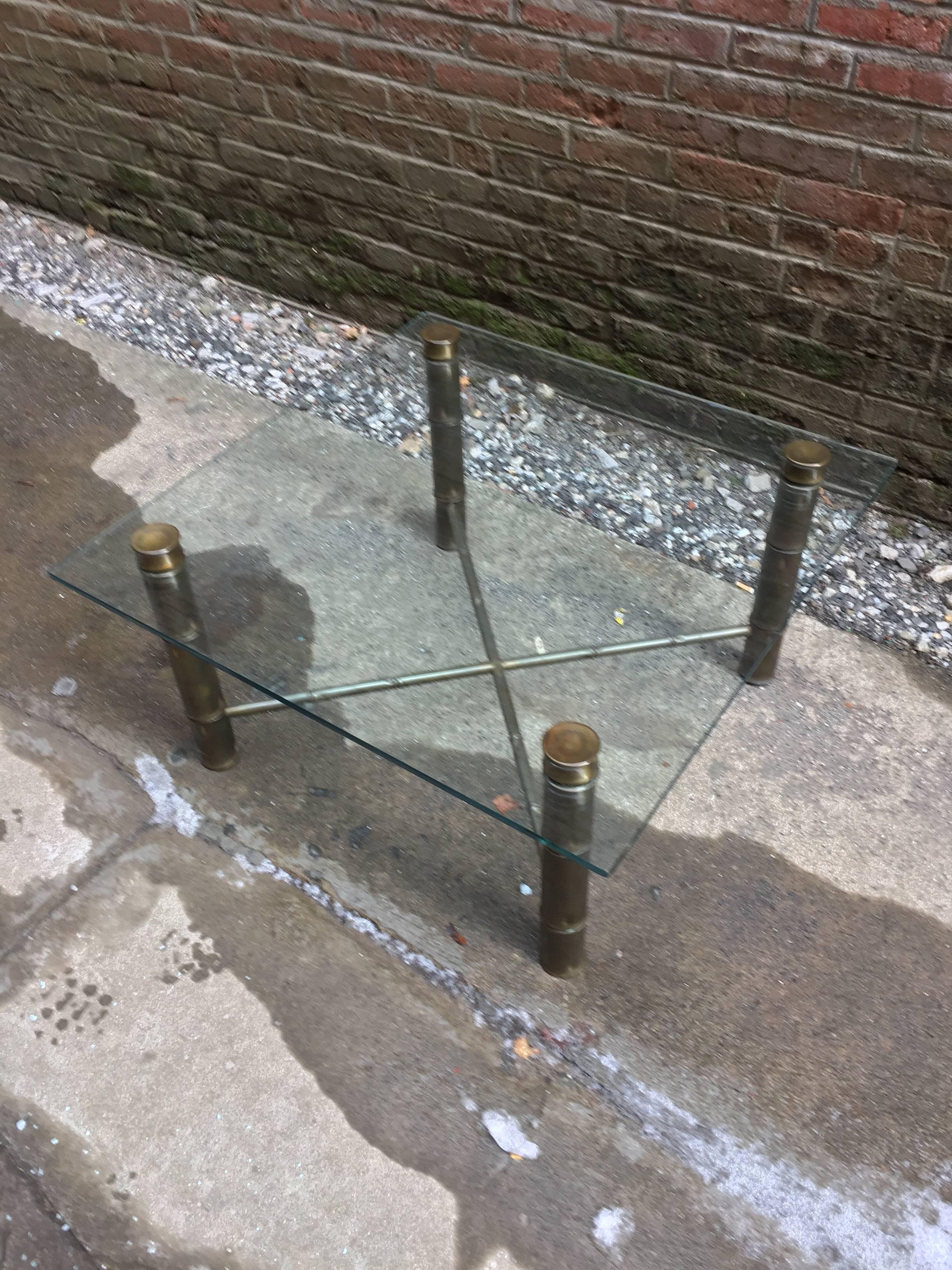 Faux Brass Bamboo and Glass Coffee Table In Good Condition In Garnerville, NY