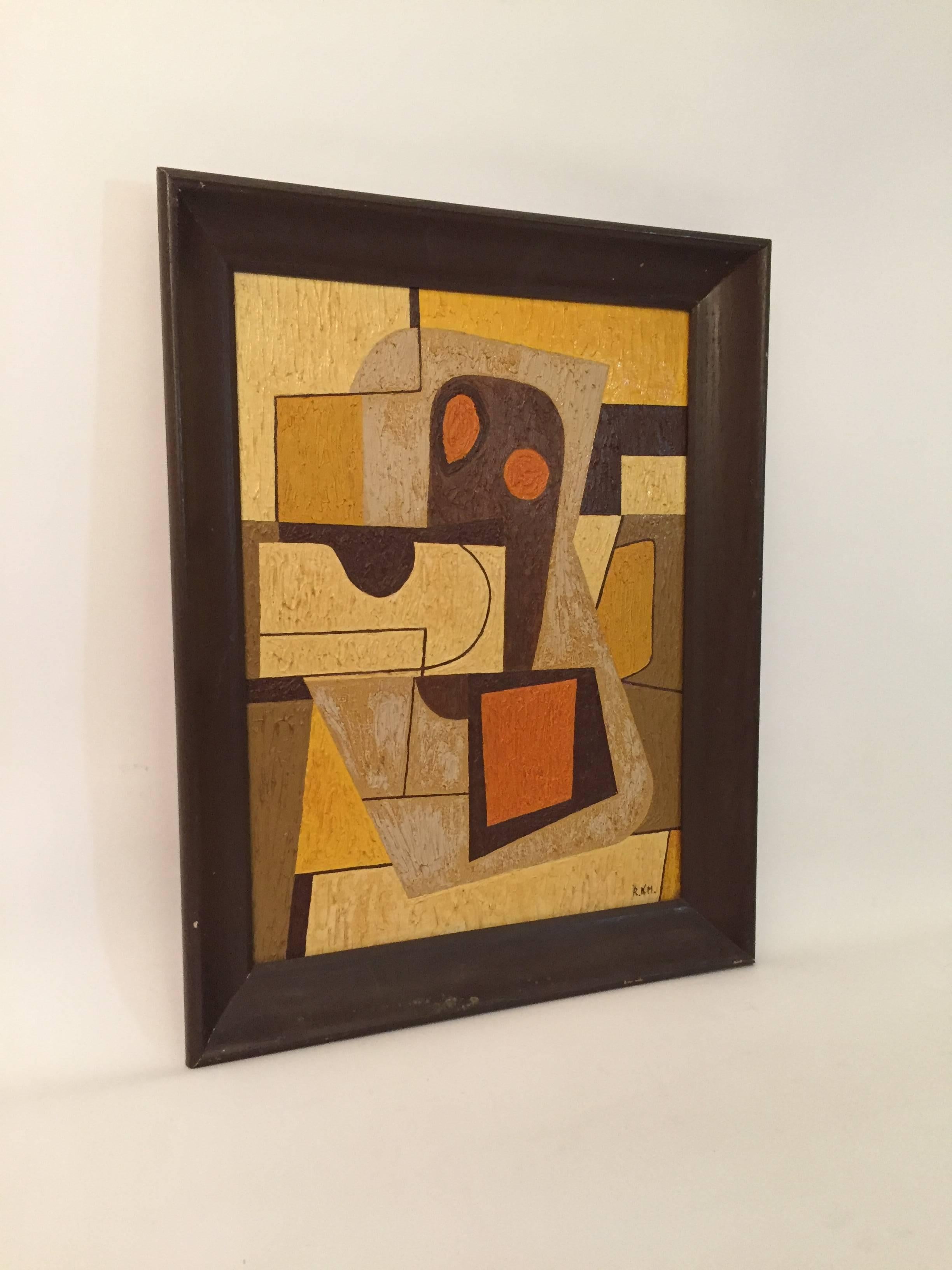 One of several pieces offered by the artist who signed their work, RKM. Purchased from a beautiful modern home in Briarcliff Manor, NY. The painstaking paint build up and careful hard edge rendering denotes an accomplished trained hand. The medium