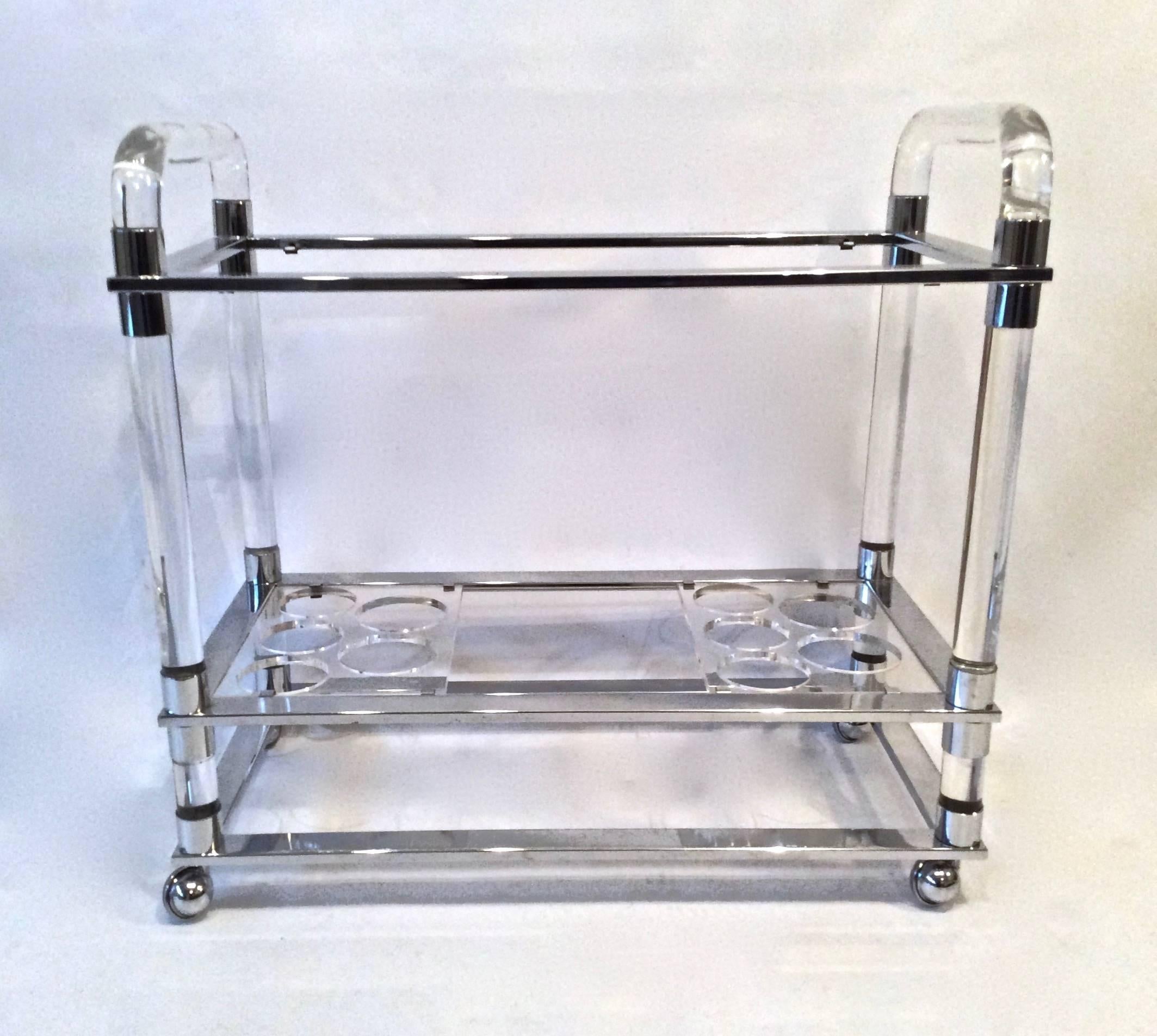 American Lucite and Chrome Bart Cart, Milo Baughman Style