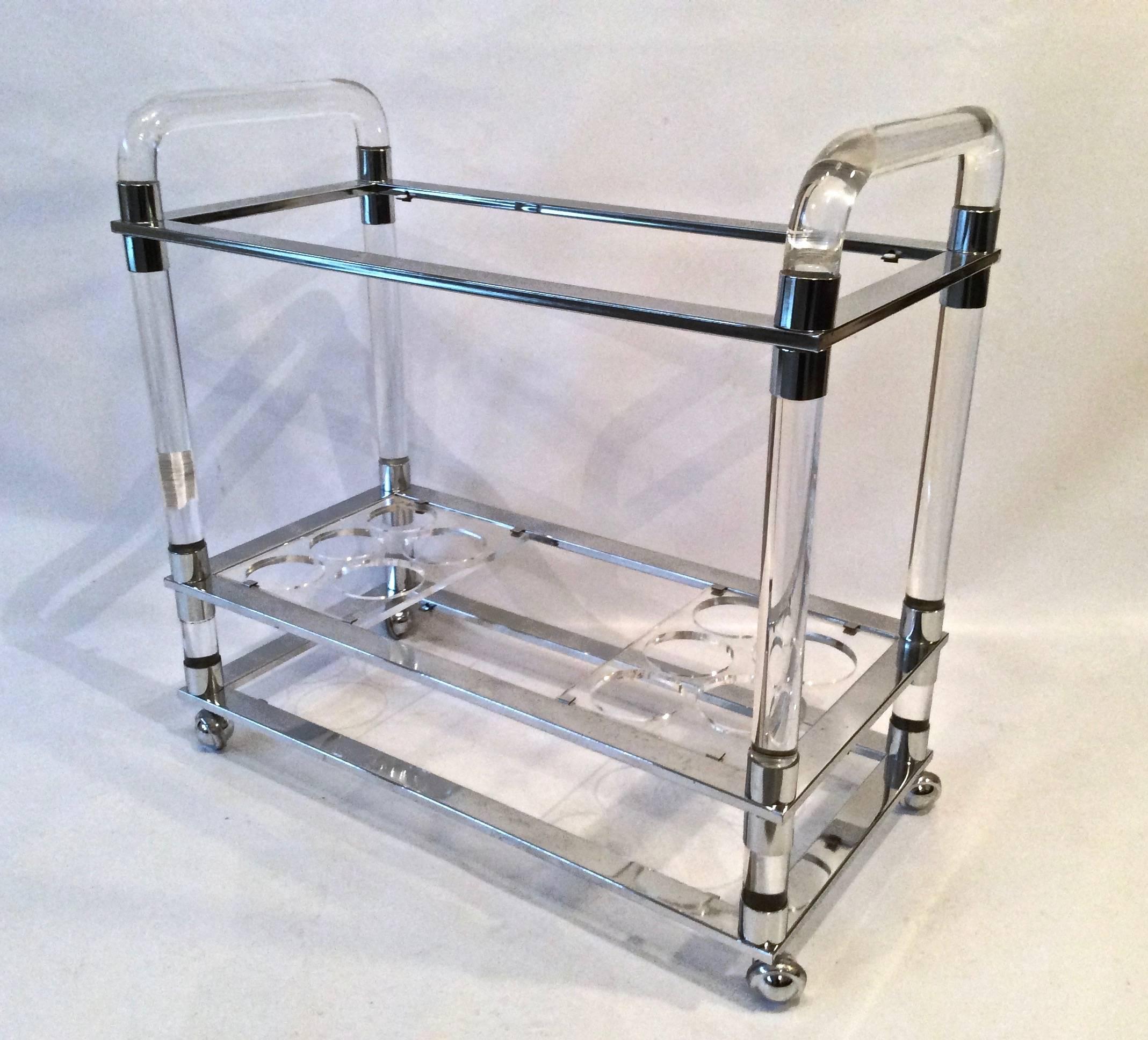 Lucite and Chrome Bart Cart, Milo Baughman Style In Excellent Condition In Stamford, CT