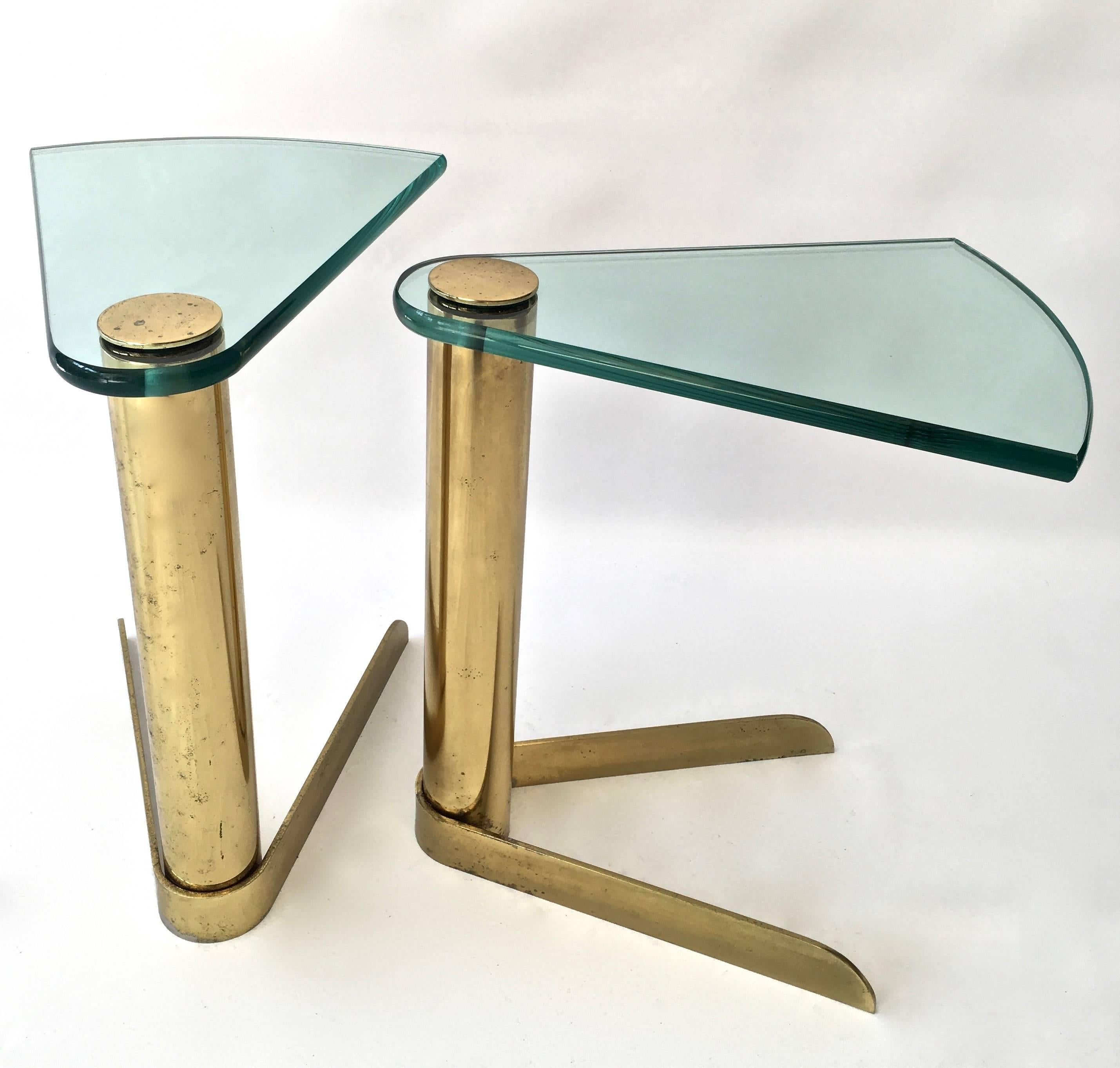 Modern Pair of Brass and Glass Side or Drinks Tables by Pace Collection