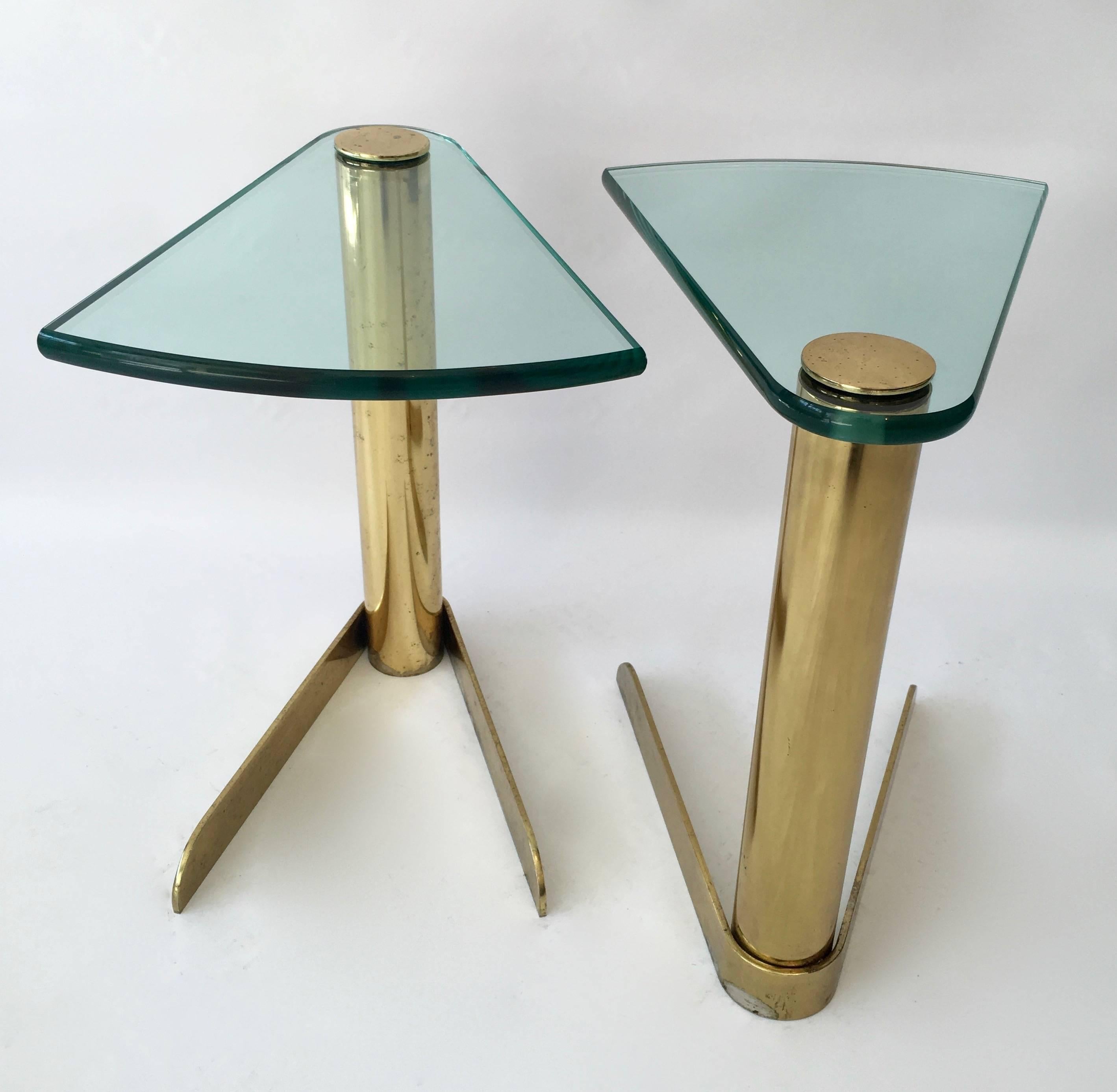 Pair of Brass and Glass Side or Drinks Tables by Pace Collection 2