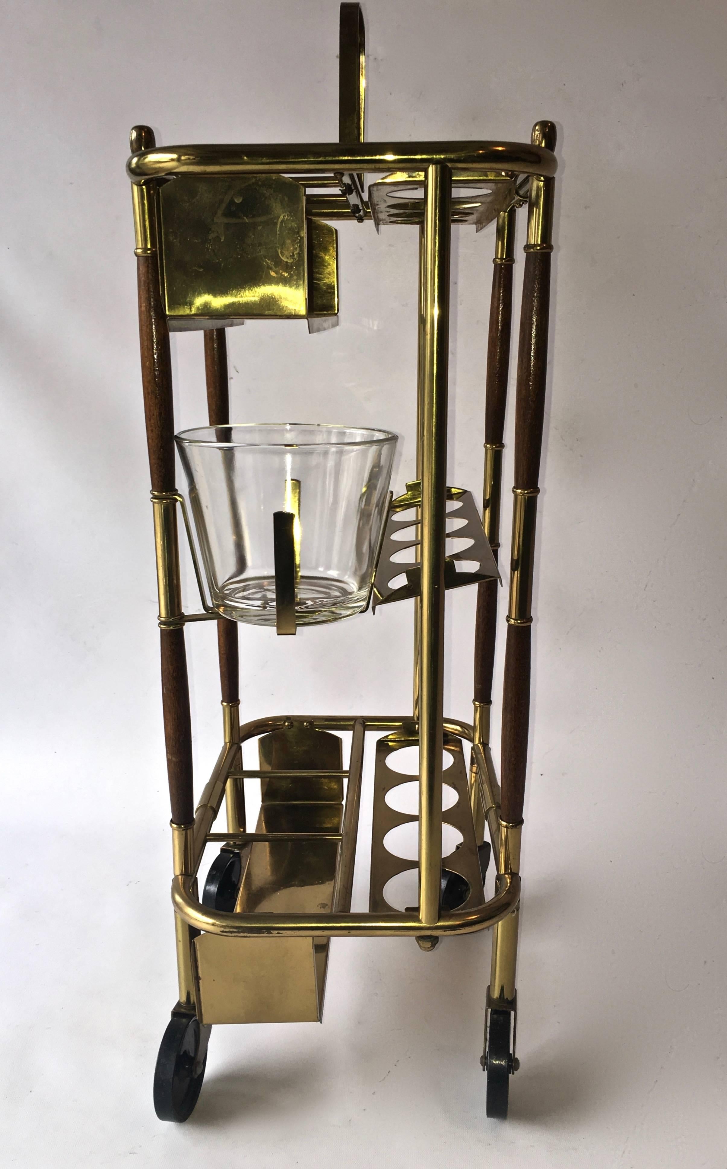 Mid-Century Modern Mid-Century Italian Bar Cart, with Ice Bucket, Attributed to Cesare Lacca