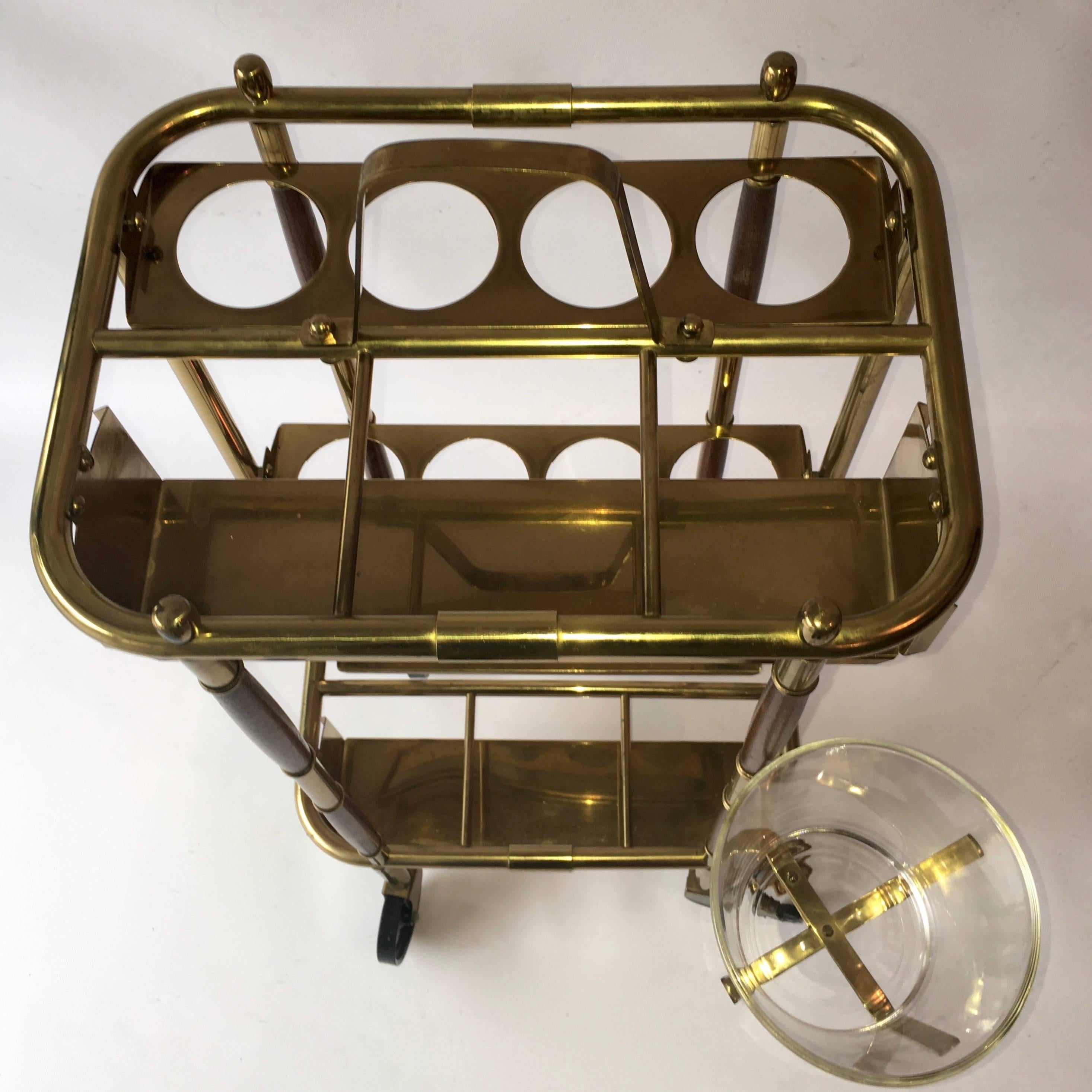 Mid-Century Italian Bar Cart, with Ice Bucket, Attributed to Cesare Lacca In Excellent Condition In Stamford, CT