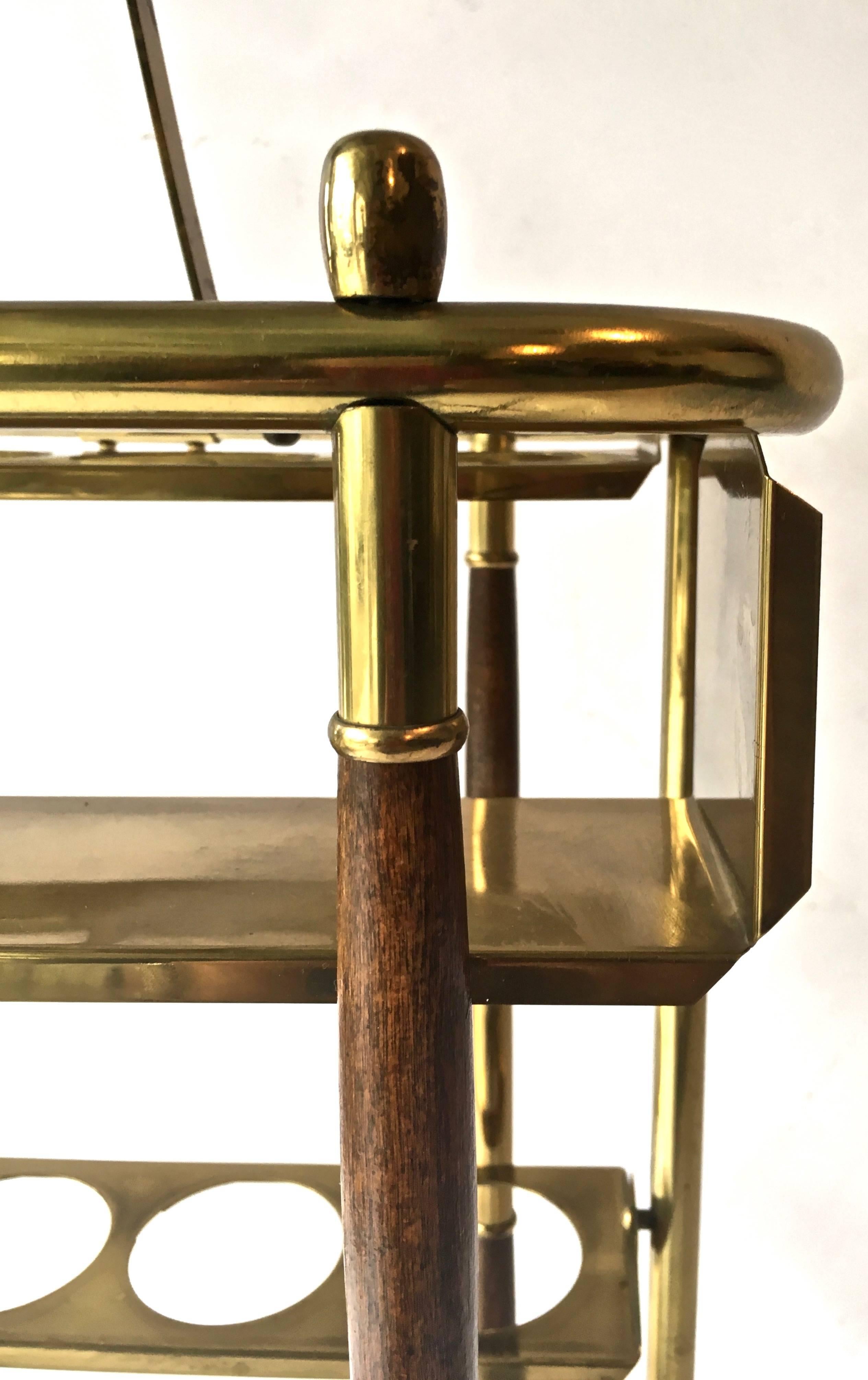 Brass Mid-Century Italian Bar Cart, with Ice Bucket, Attributed to Cesare Lacca