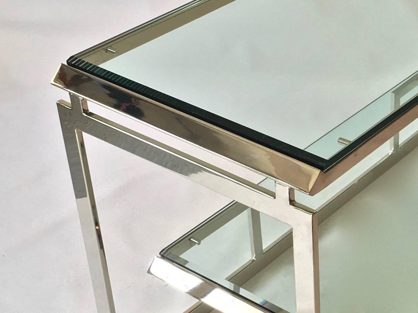American Mid Century Modern Chrome and Glass Console Table, Manner of Milo Baughman 