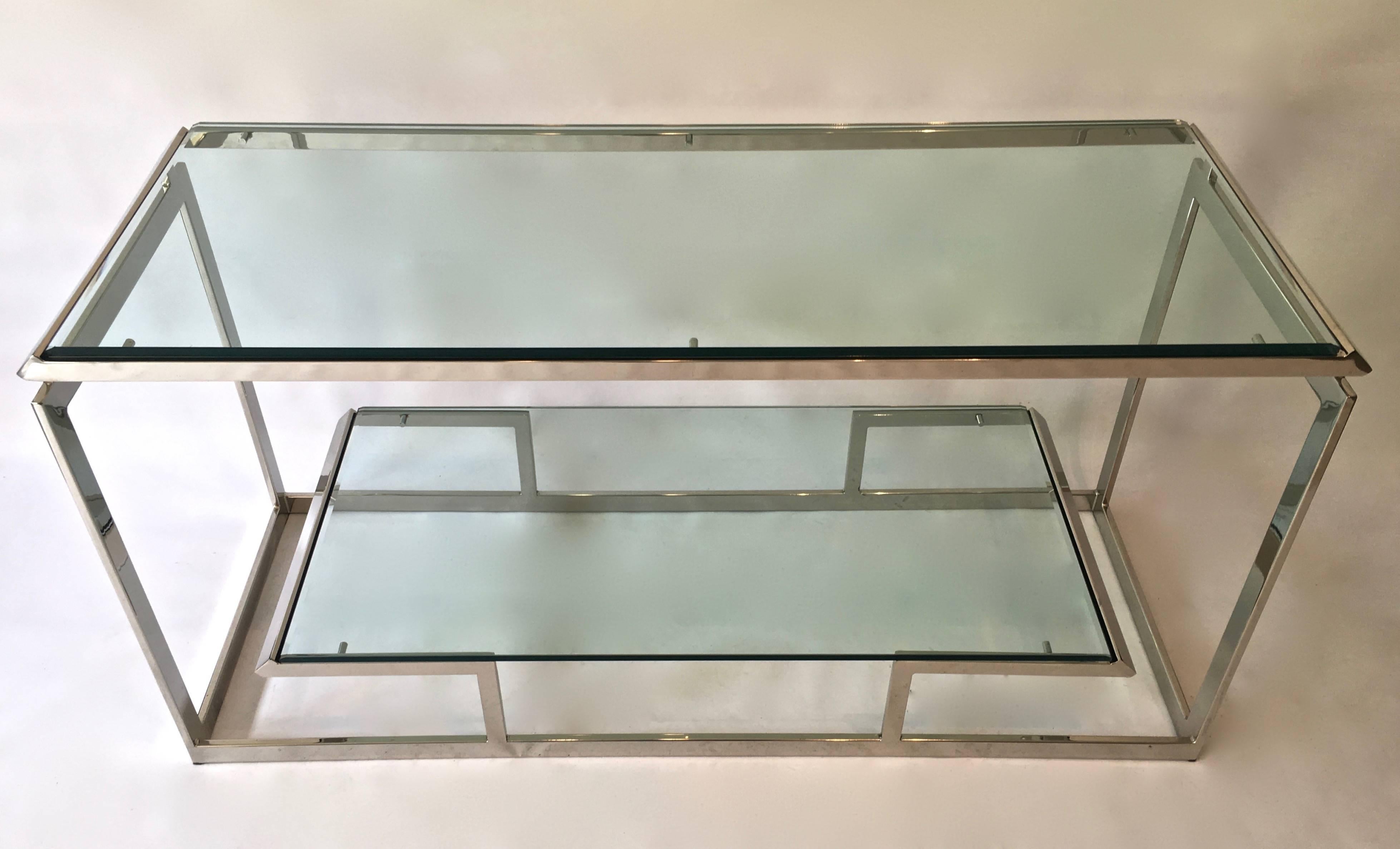 Late 20th Century Mid Century Modern Chrome and Glass Console Table, Manner of Milo Baughman 
