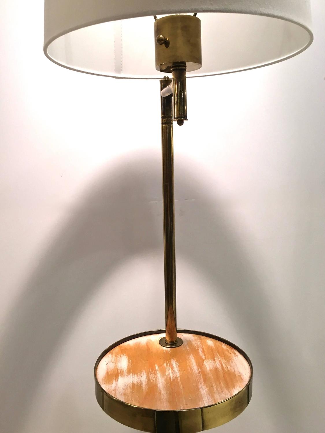 MidCentury Brass Floor Lamp, with Swivel Cerused Wood Tray Table For