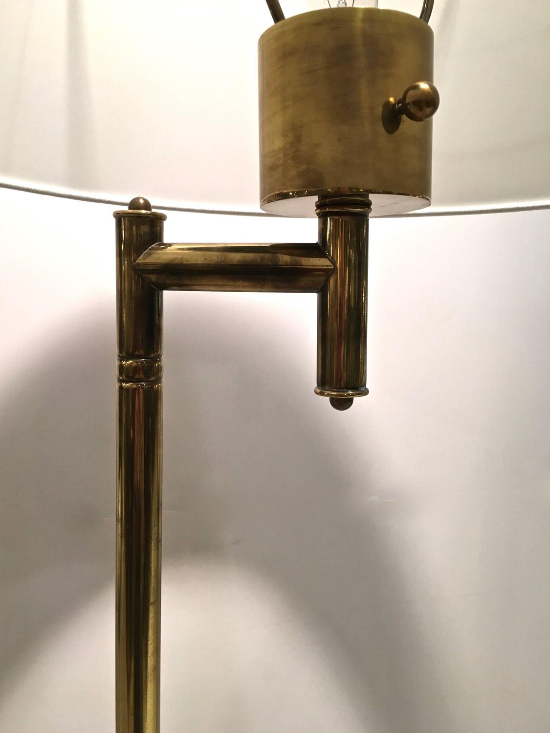 MidCentury Brass Floor Lamp, with Swivel Cerused Wood Tray Table For