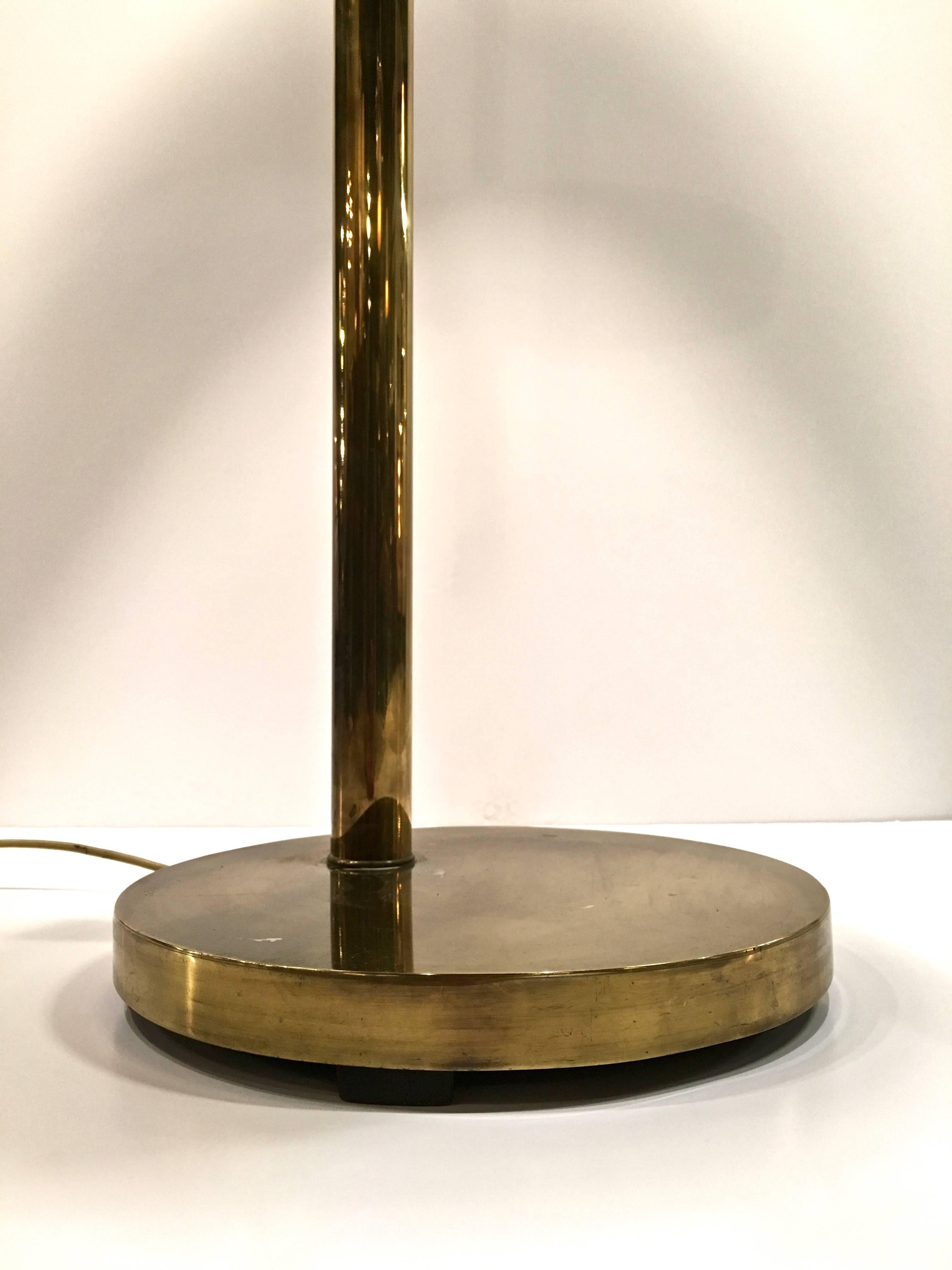 Mid-Century Brass Floor Lamp, with Swivel Cerused Wood Tray Table In Excellent Condition In Stamford, CT