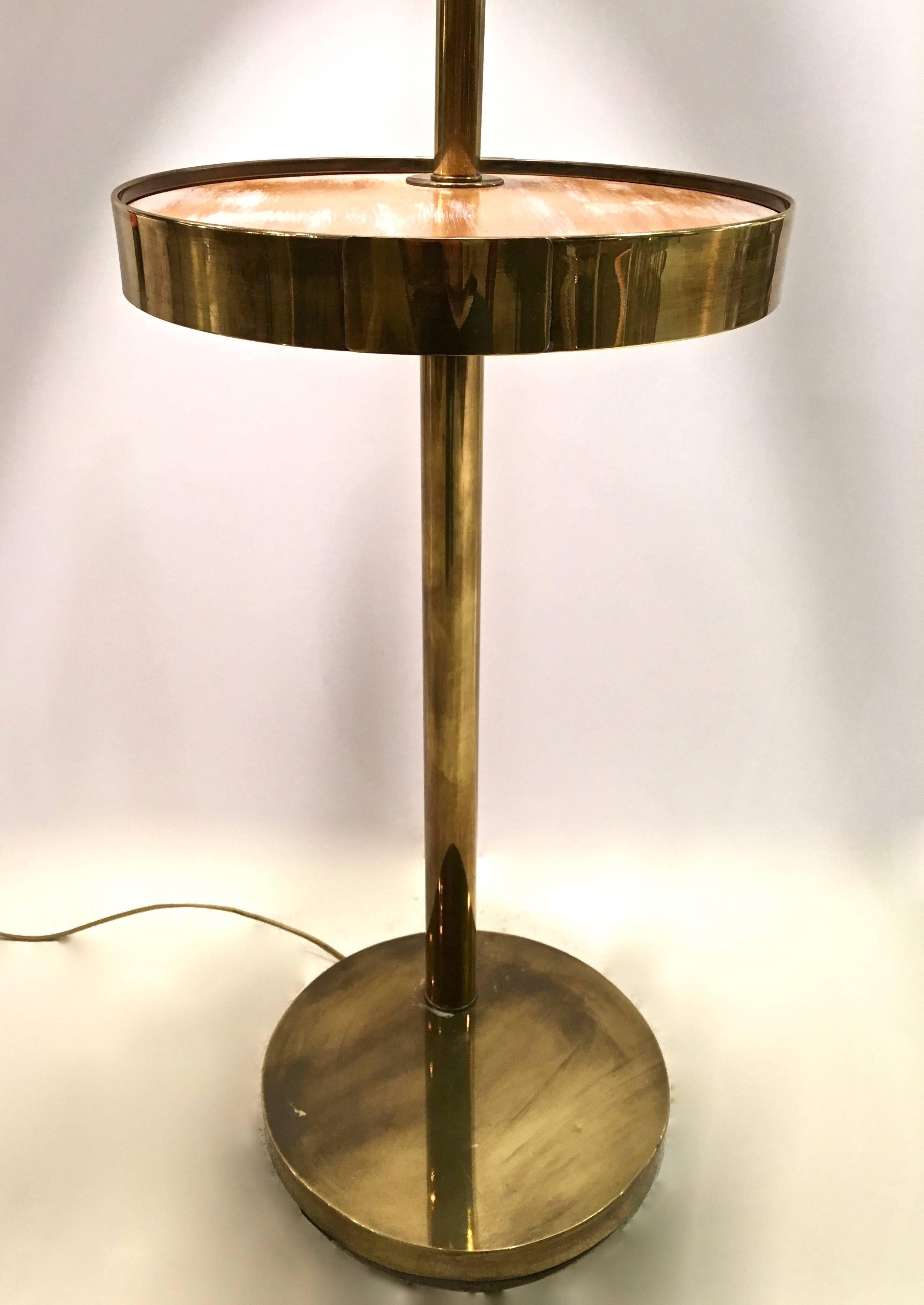 Unknown Mid-Century Brass Floor Lamp, with Swivel Cerused Wood Tray Table