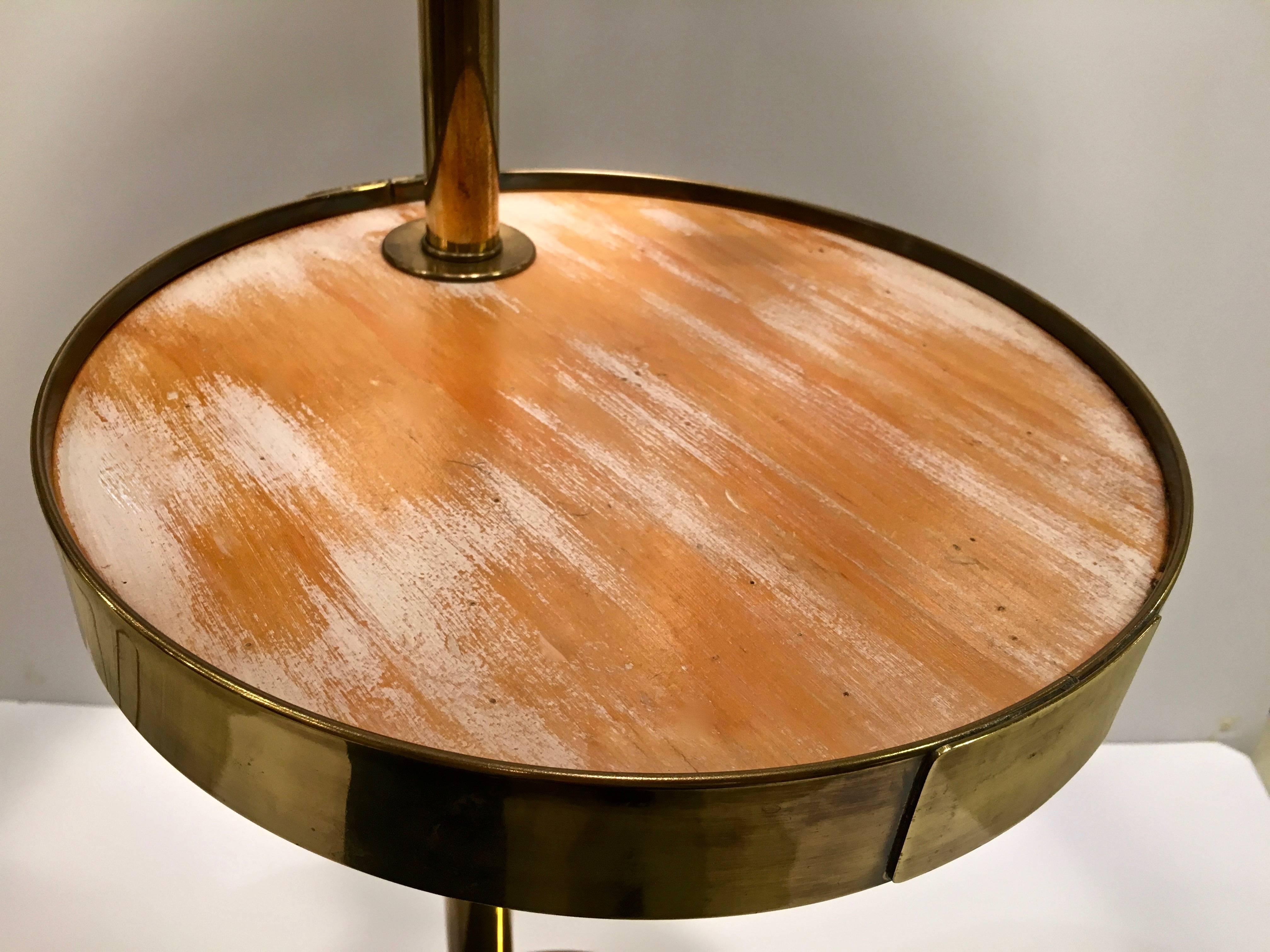 Mid-Century Modern Mid-Century Brass Floor Lamp, with Swivel Cerused Wood Tray Table