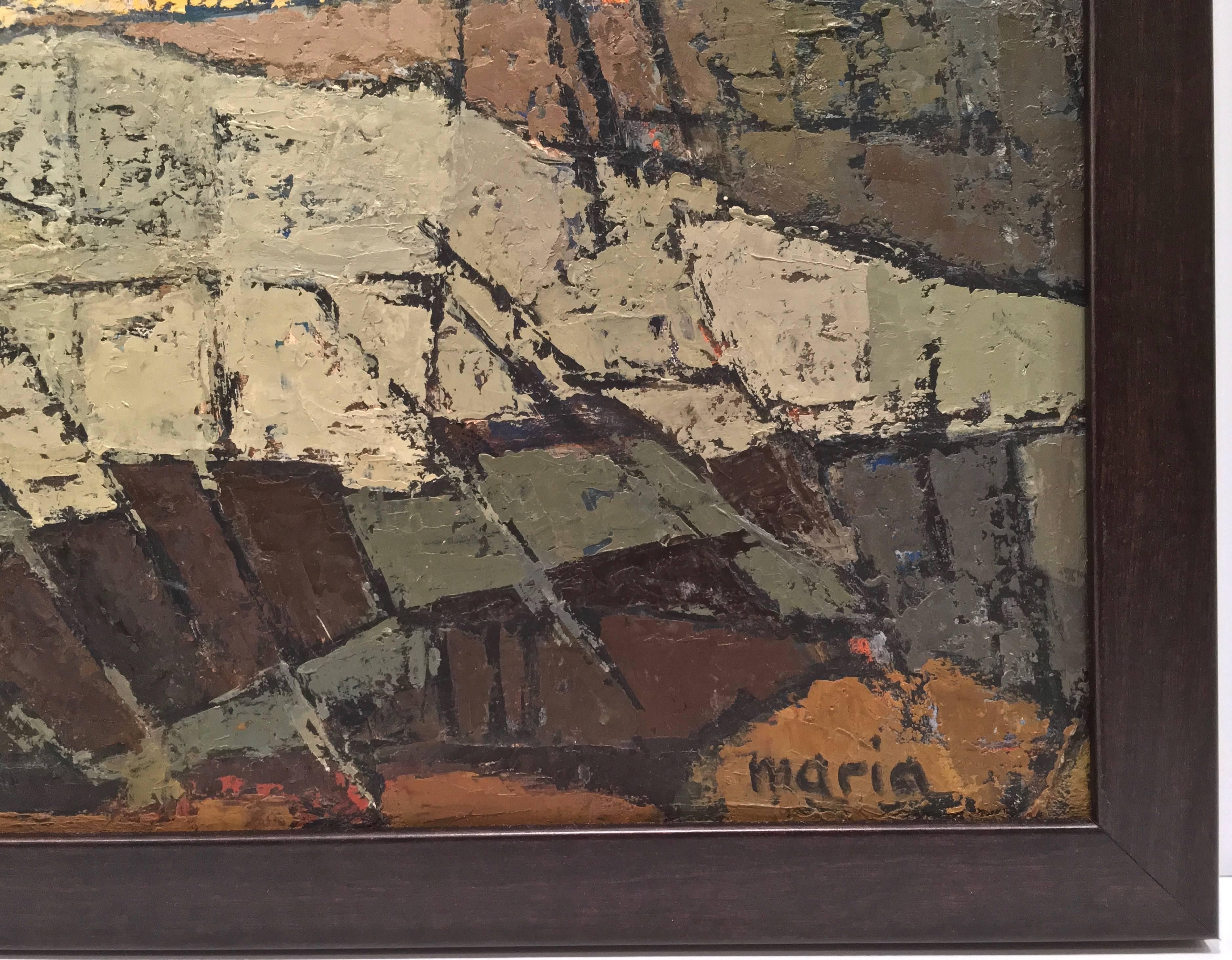 Cubist Modern Abstract Oil on Board Painting, Signed by Artist In Good Condition For Sale In Stamford, CT