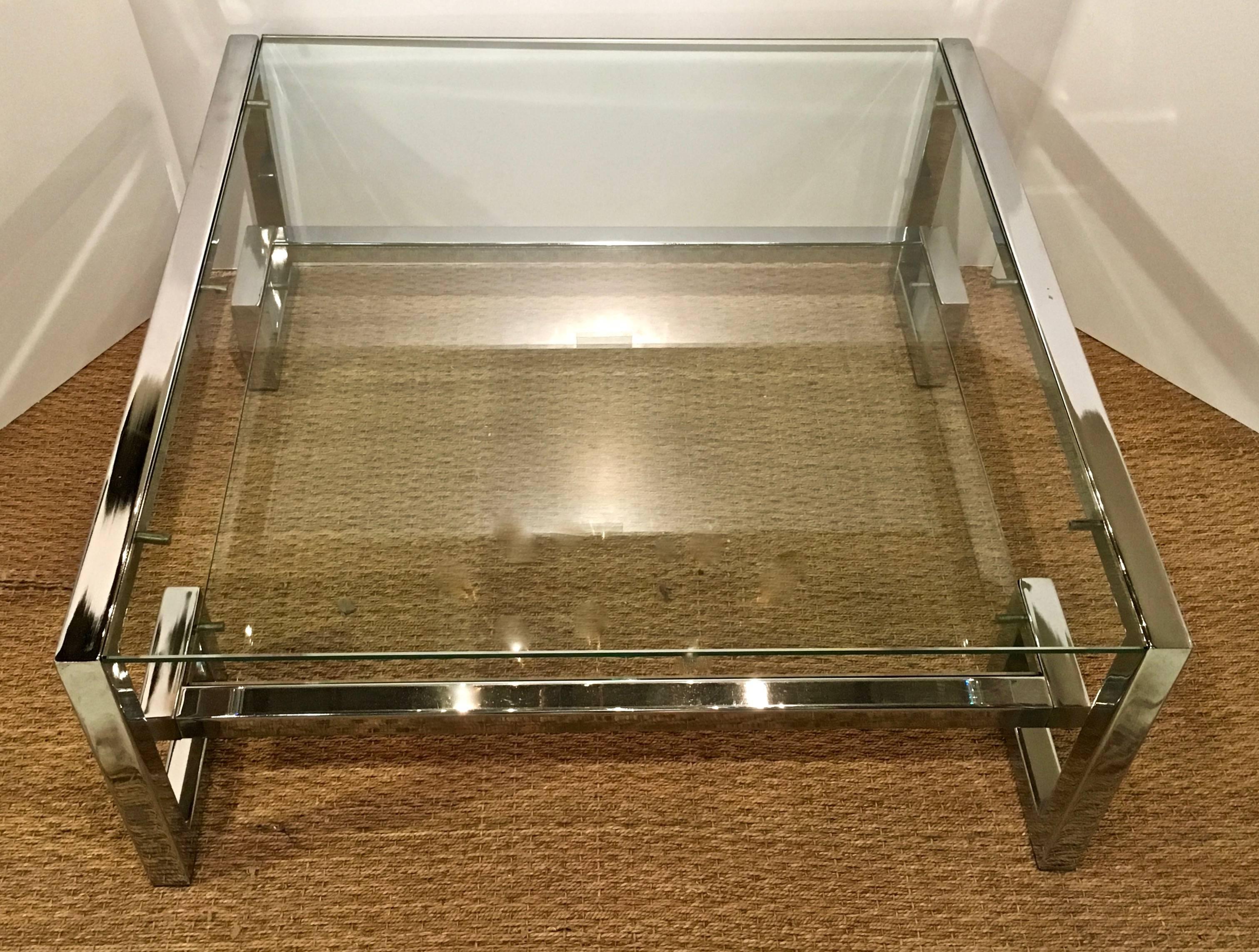 Chrome and Glass Greek Key Coffee Table, Manner of Milo Baughman In Good Condition In Stamford, CT