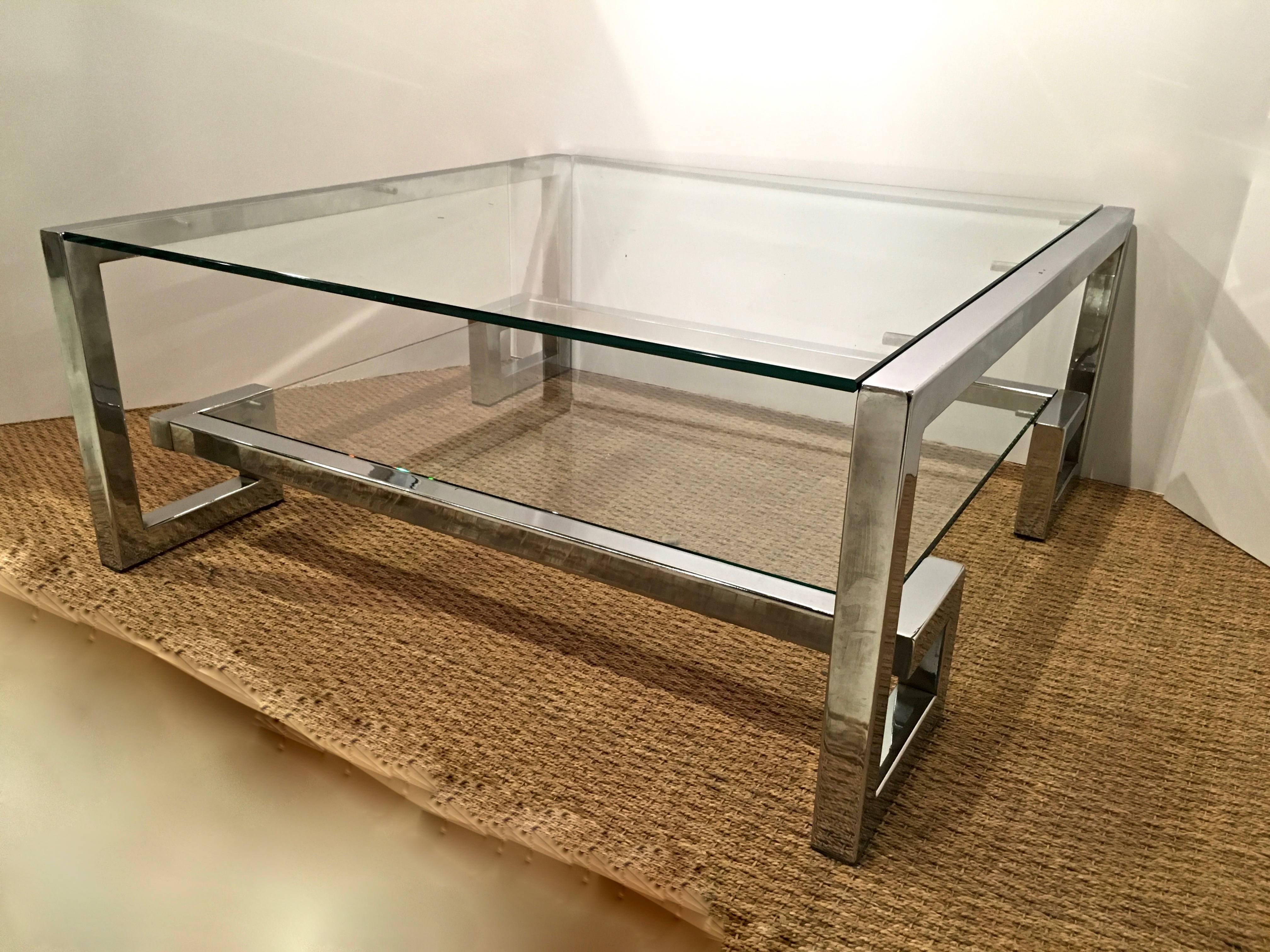 Late 20th Century Chrome and Glass Greek Key Coffee Table, Manner of Milo Baughman
