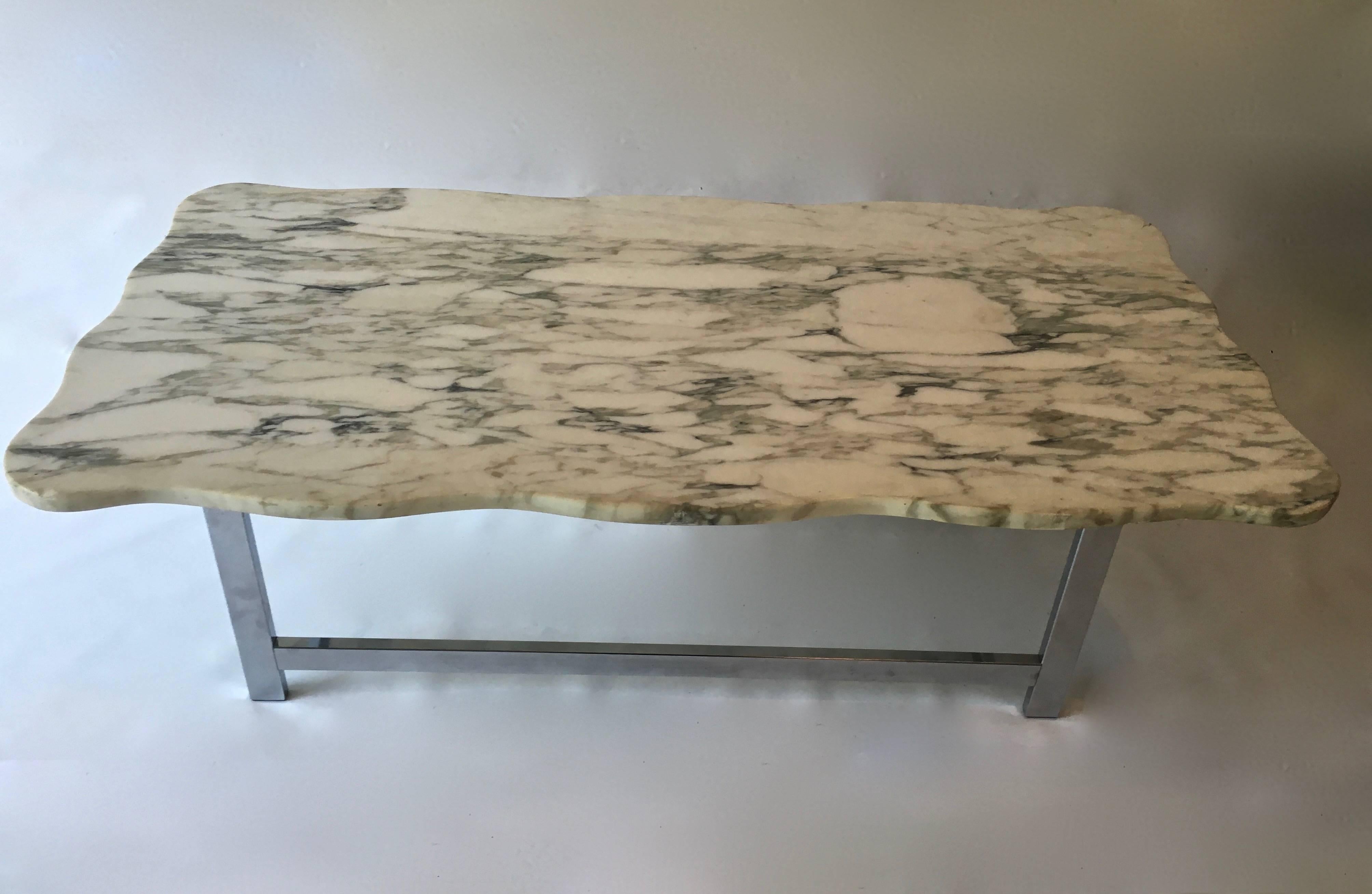 Polished Classic Italian Marble and Chrome Base Coffee Table