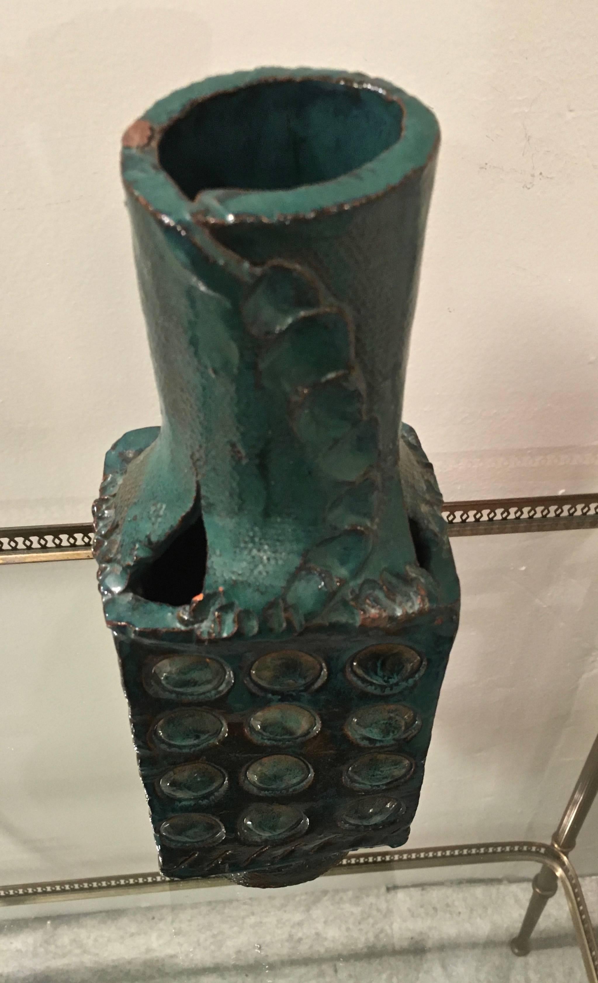 Organic Modern Mid-Century Sculptural Abstract Glazed Pottery Vase