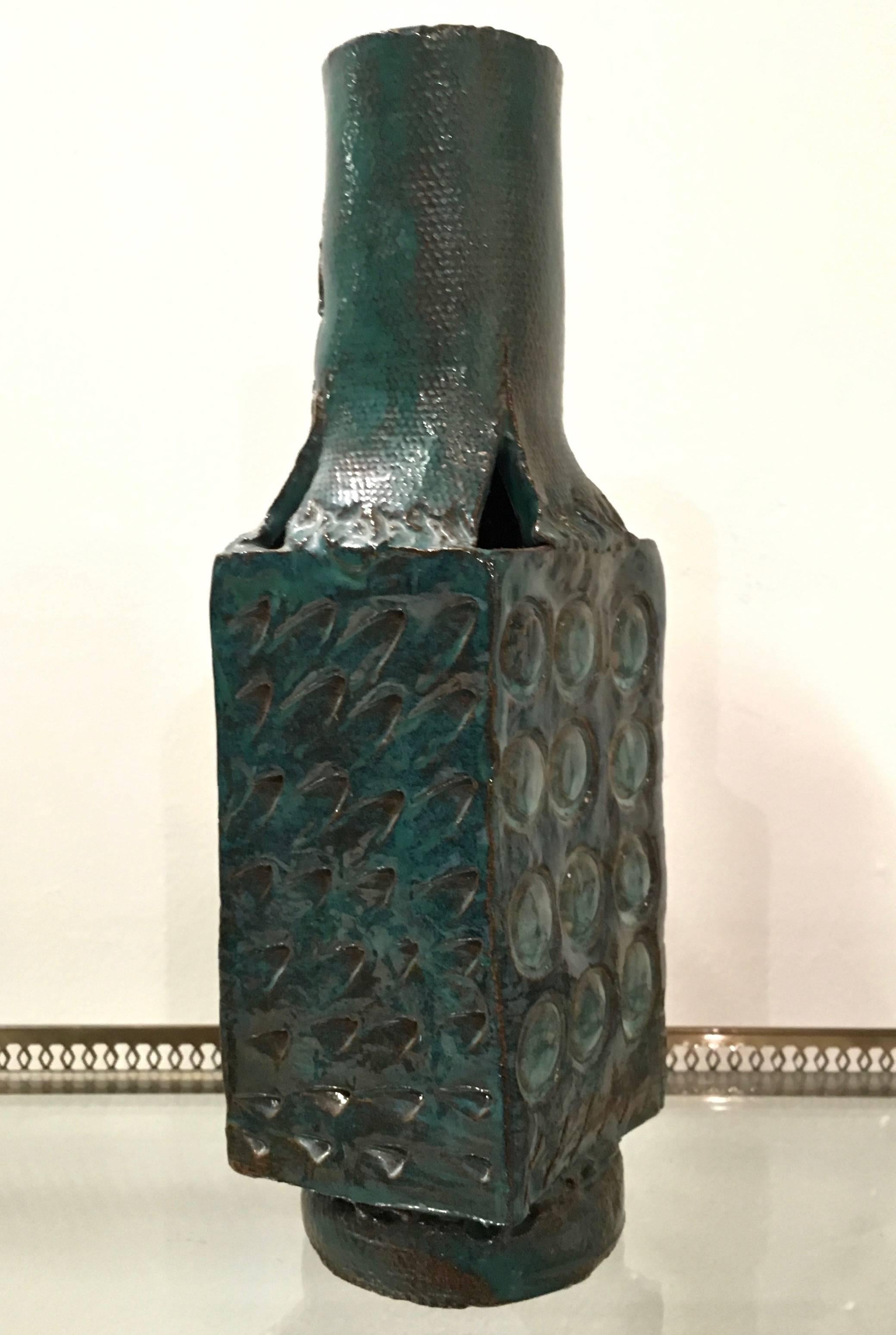 Clay Mid-Century Sculptural Abstract Glazed Pottery Vase