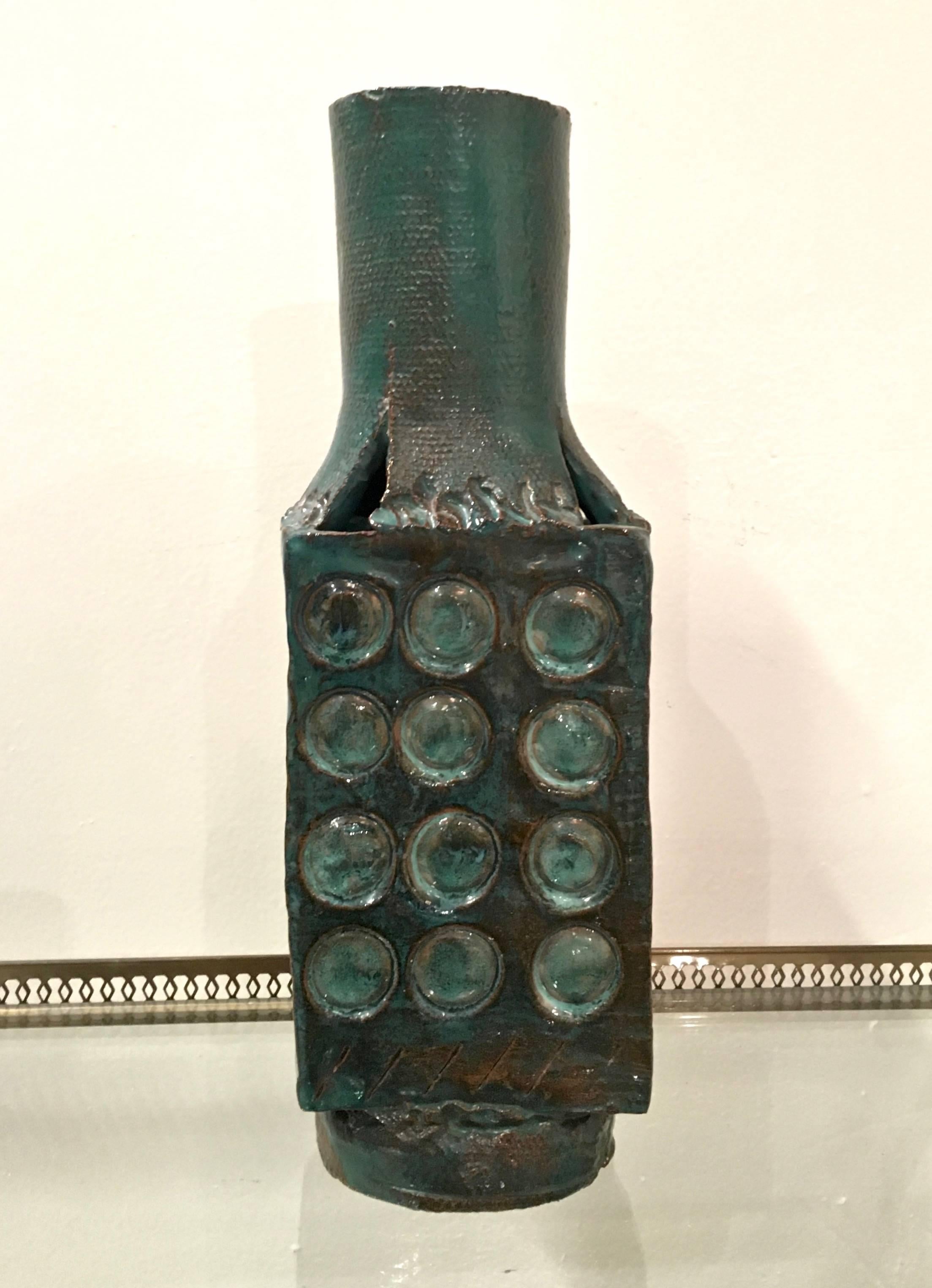 20th Century Mid-Century Sculptural Abstract Glazed Pottery Vase