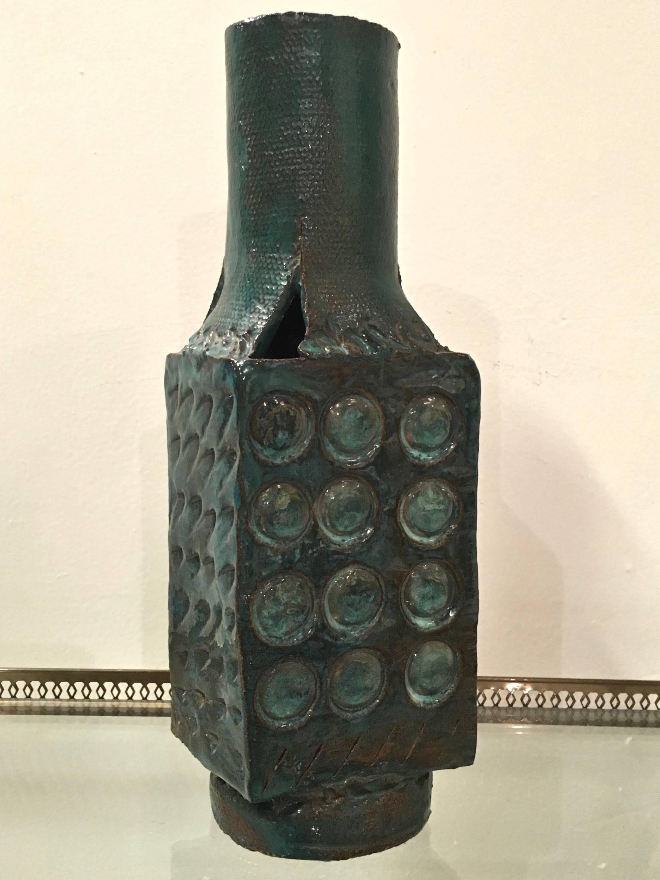 Mid-Century Sculptural Abstract Glazed Pottery Vase In Excellent Condition In Stamford, CT