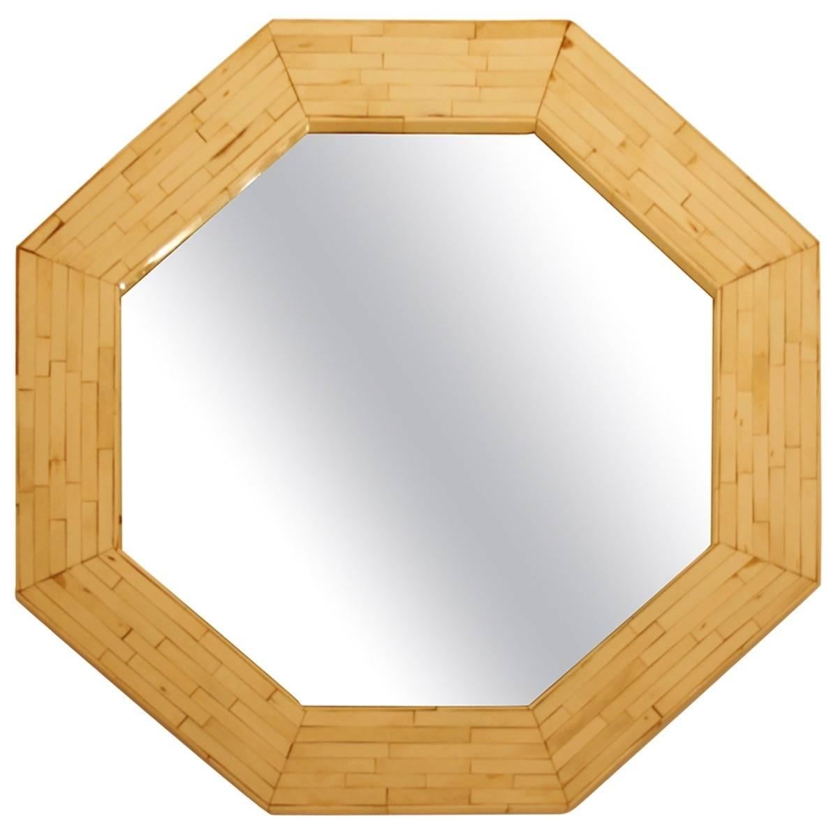 Karl Springer Style Tessellated Bone Veneer, Octagonal Mirror