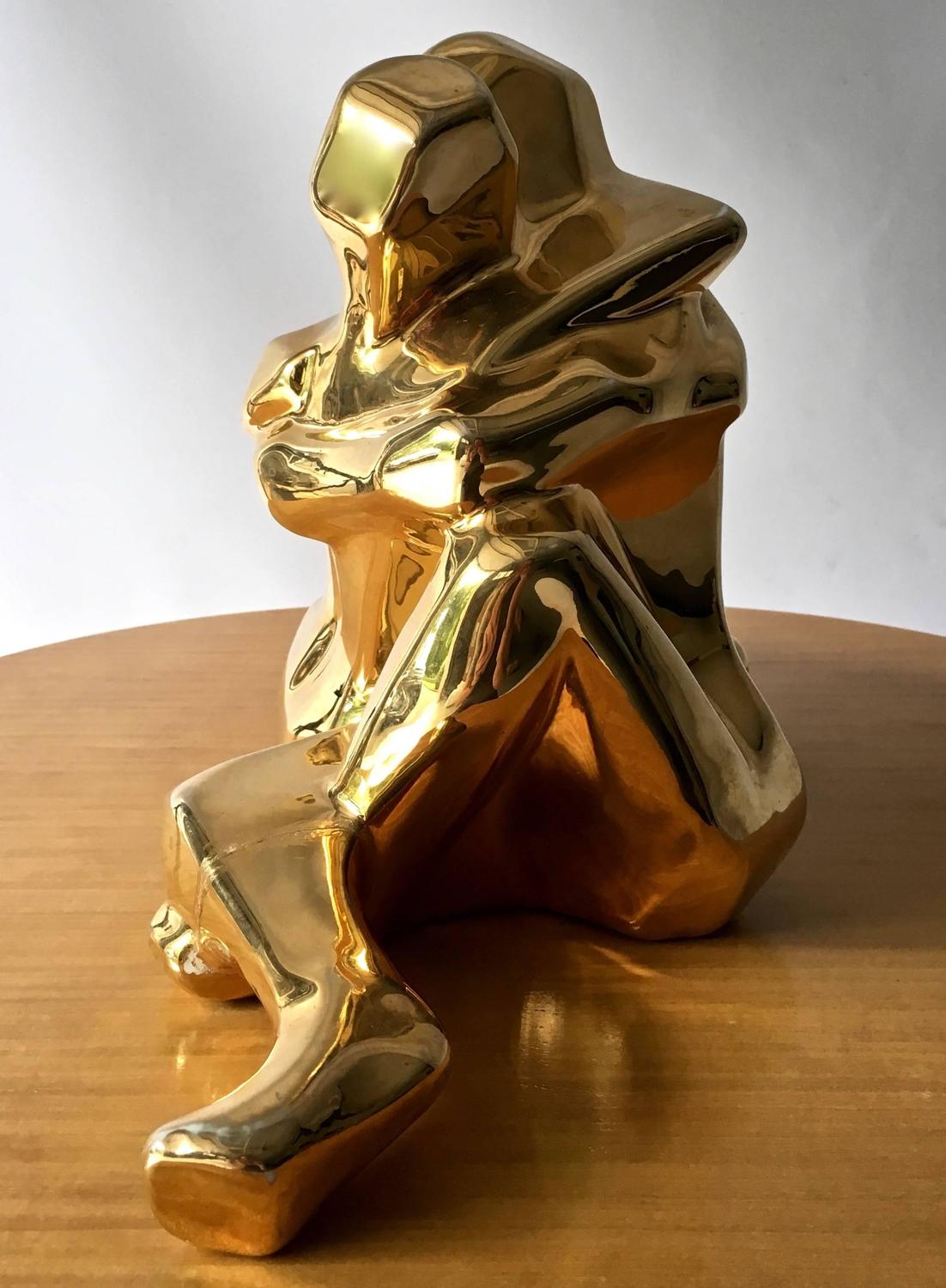 MidCentury Modern 24Karat GoldPlate Jaru Cubist Sculpture of Lovers