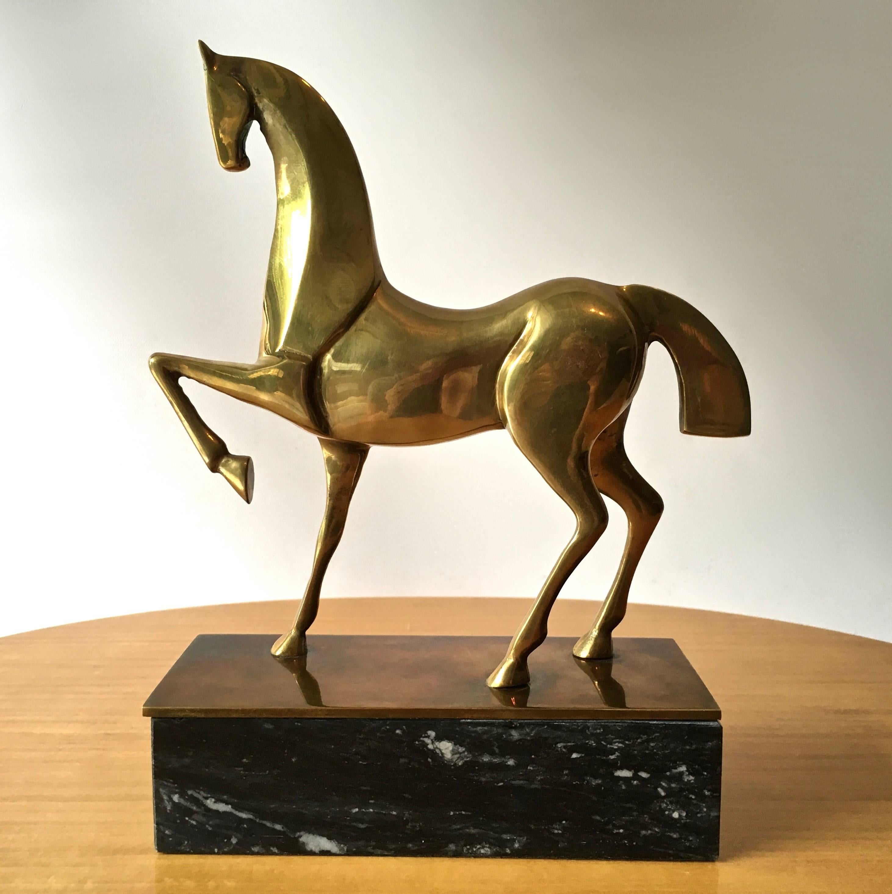 Vintage Deco Style Etruscan Brass Horse Bookends, Manner of Boris Lovet-Lorski In Excellent Condition In Stamford, CT