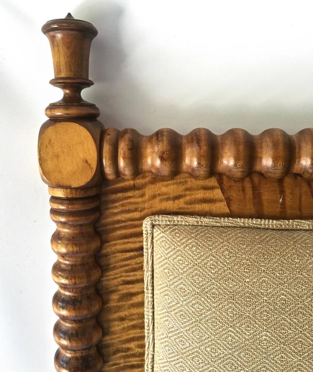 Queen Headboard, Turned Wooden Legs, Custom Upholstered at 1stdibs