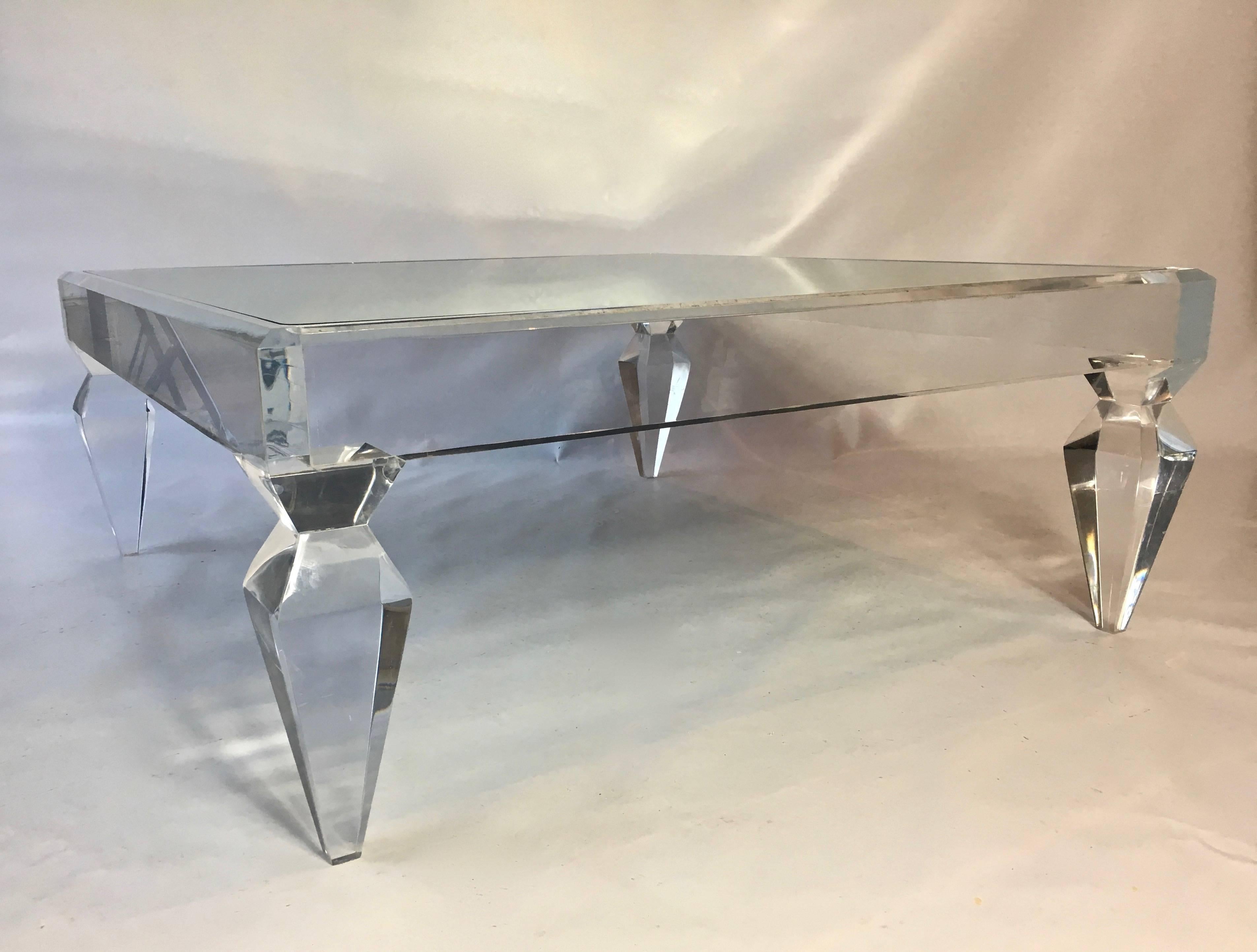 American Avenire Lucite and Mirror Coffee Table, by Craig Van Den Brulle