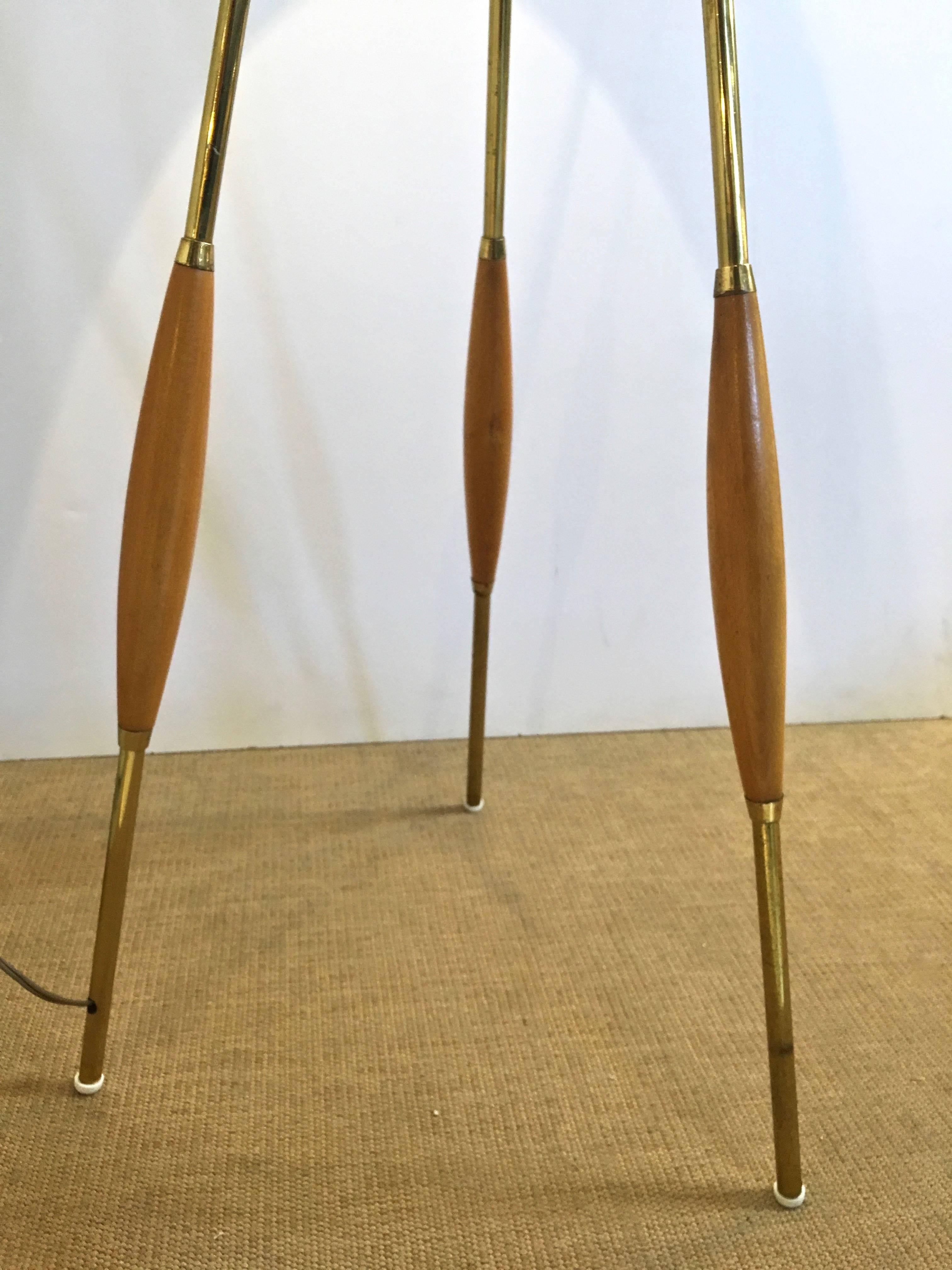 American Mid-Century Brass Tripod Floor Lamp, Attr. to Gerald Thurston for Lightolier