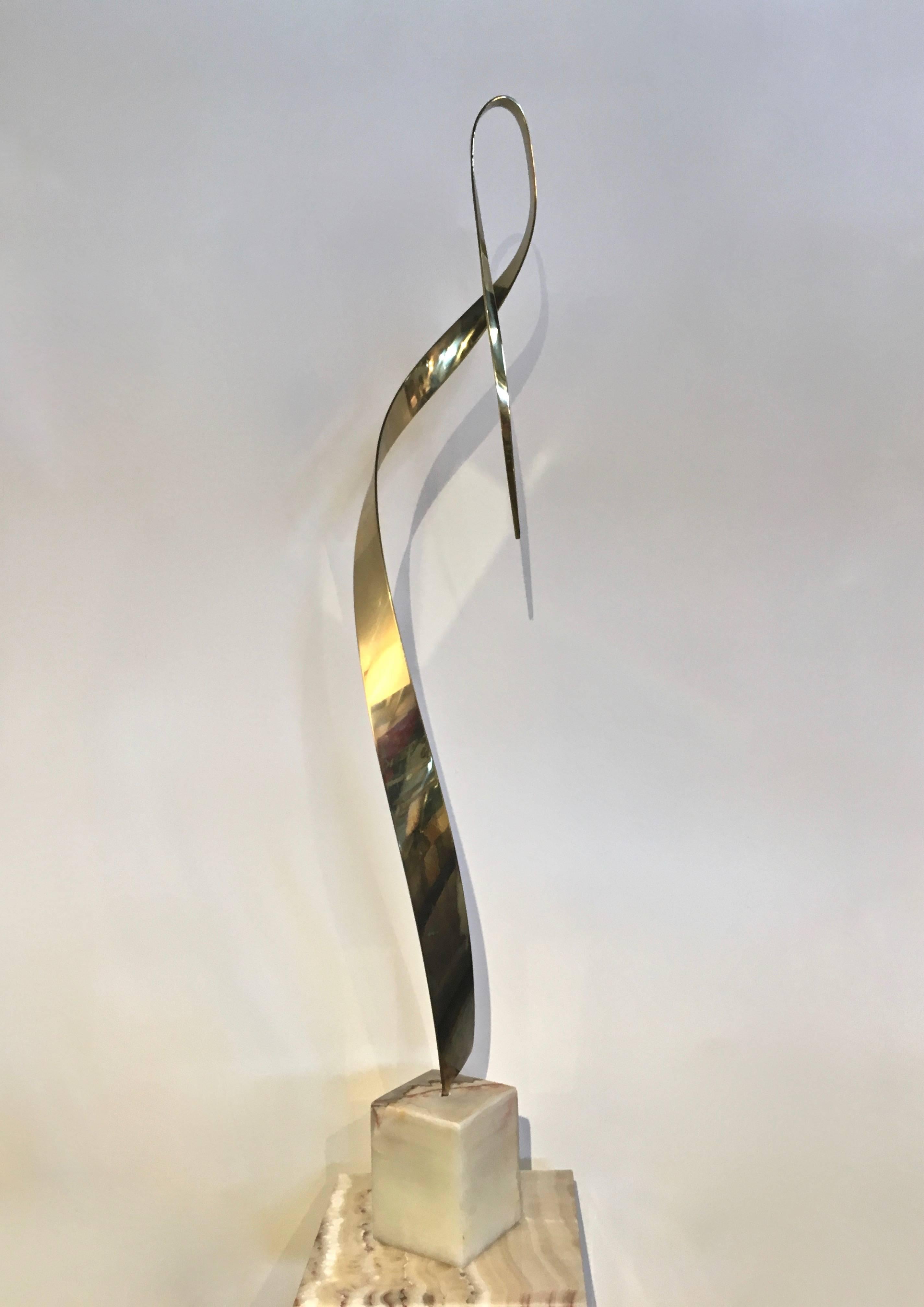 Mid-Century Modern Signed Curtis Jeré Brass Sculpture with Marble Base, for Artisan House
