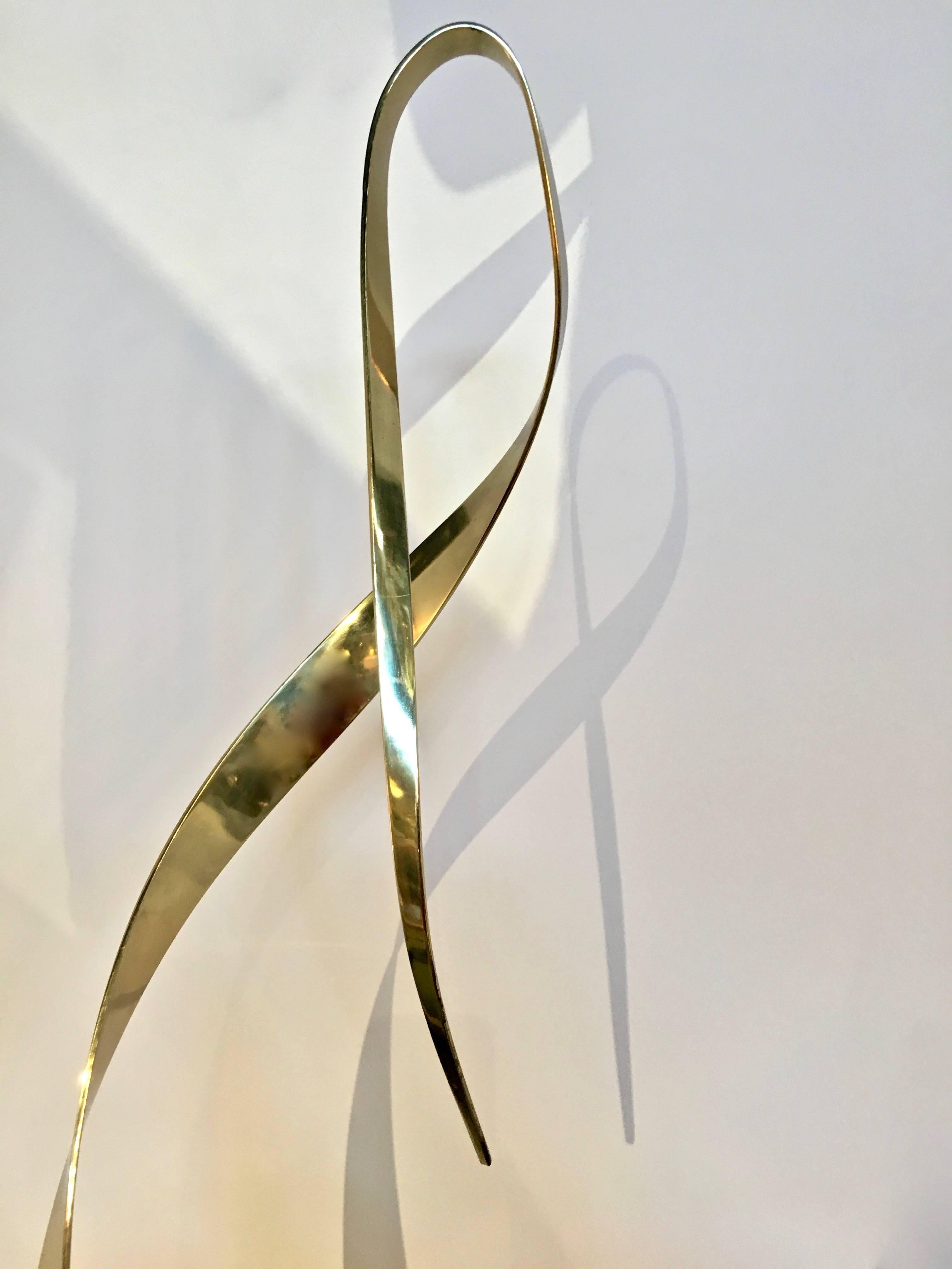Polished Signed Curtis Jeré Brass Sculpture with Marble Base, for Artisan House