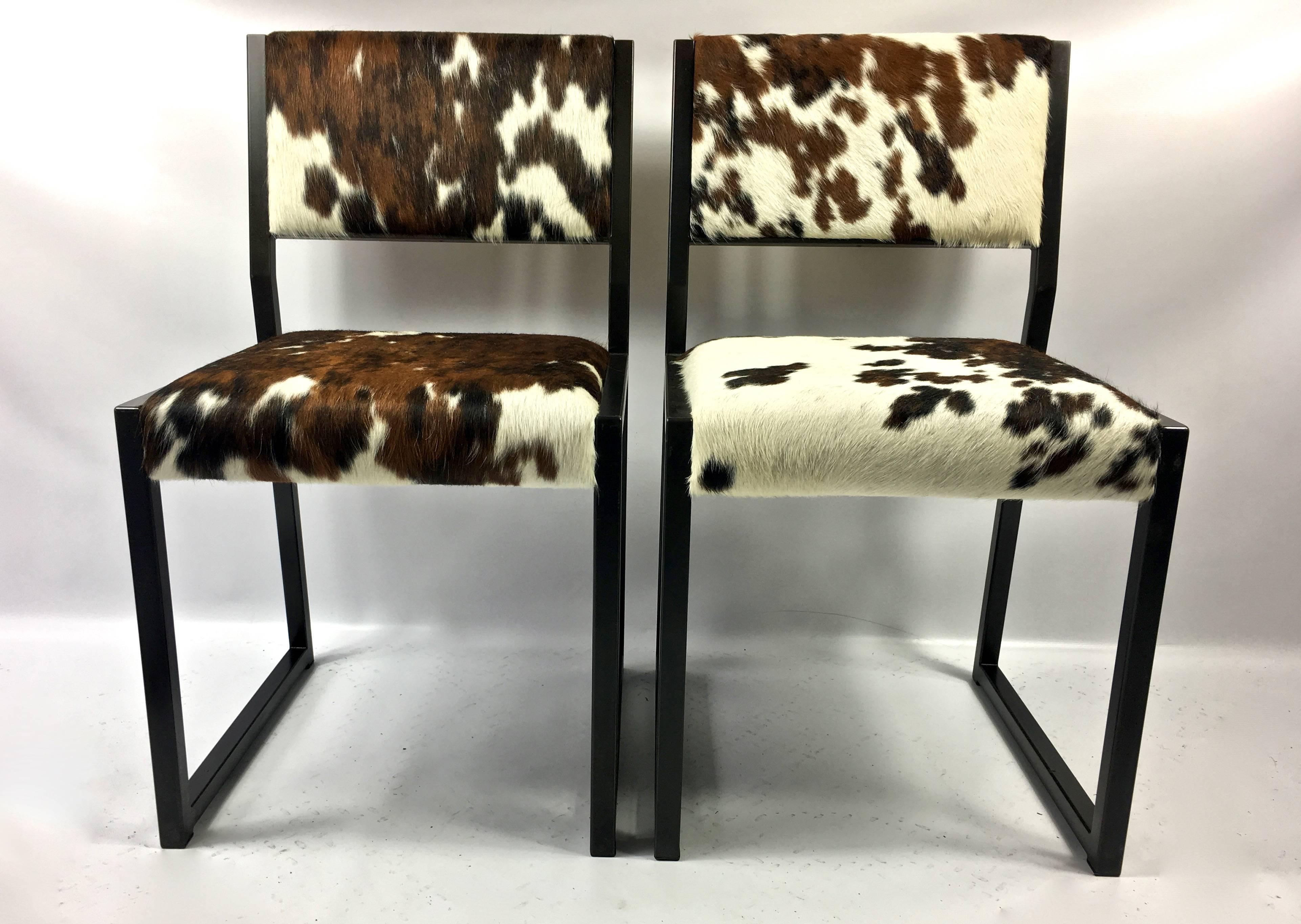 American Set of Four Pony Skin Dining Chairs, Blackened Steel Frames by Uhuru Design